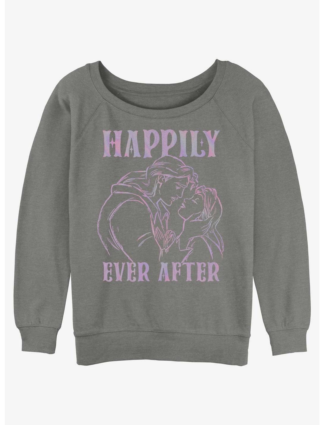 Disney Beauty And The Beast Happily Ever After Womens Slouchy Sweatshirt, GRAY HTR, hi-res