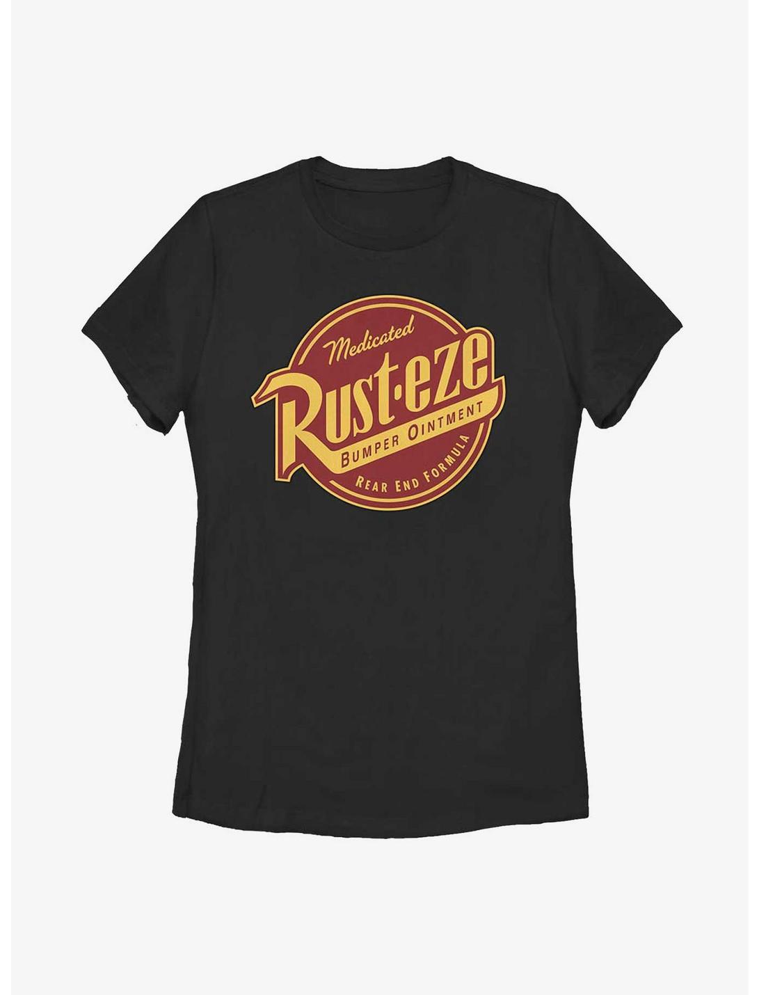 Disney Pixar Cars Rust-eze Label Womens T-Shirt, BLACK, hi-res