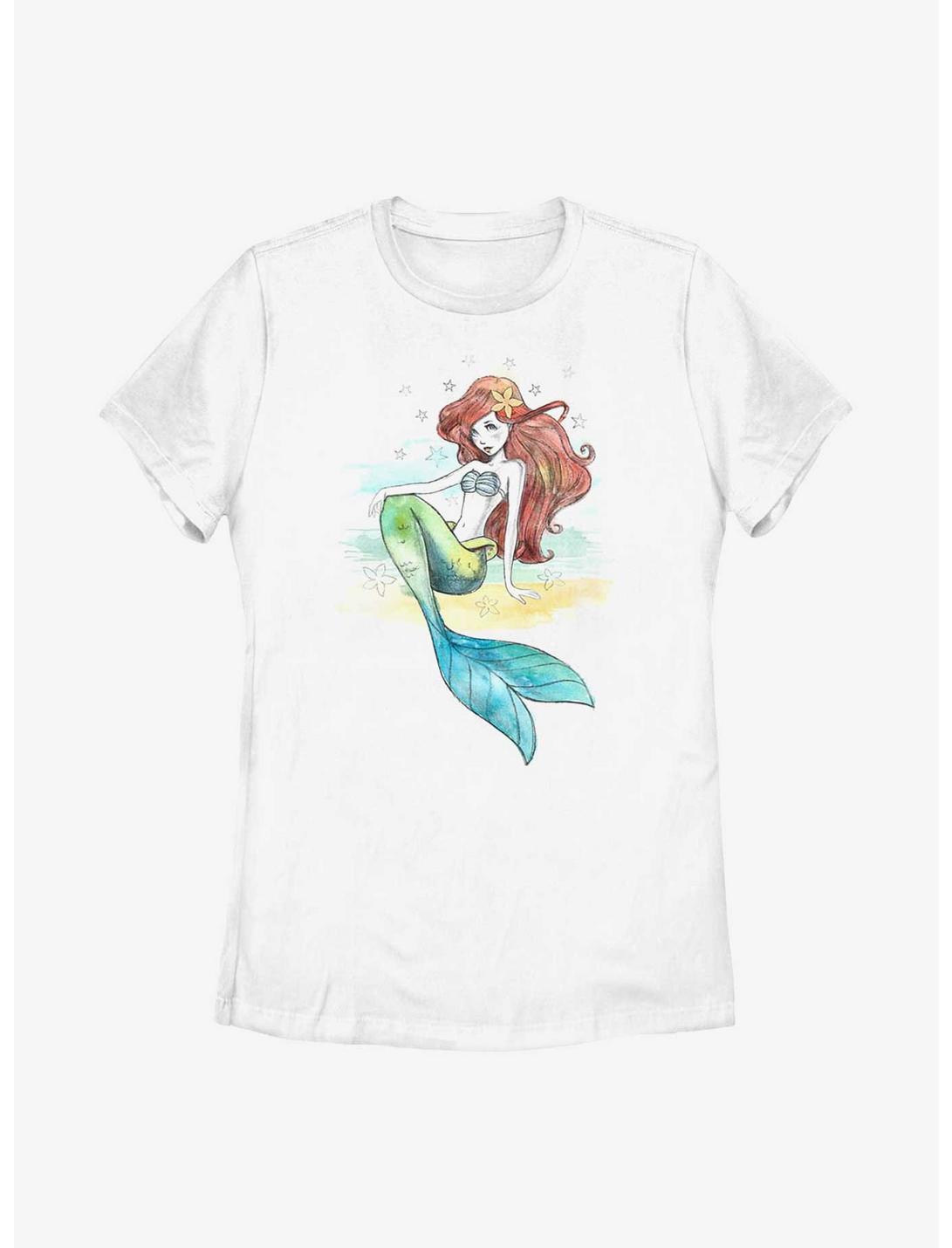 Disney The Little Mermaid Ariel Watercolor Womens T-Shirt, WHITE, hi-res