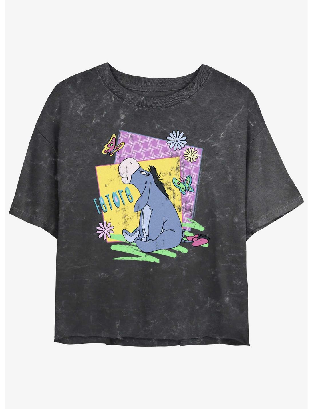 Disney Winnie The Pooh 90s Eeyore Womens Mineral Wash Crop T-Shirt, BLACK, hi-res