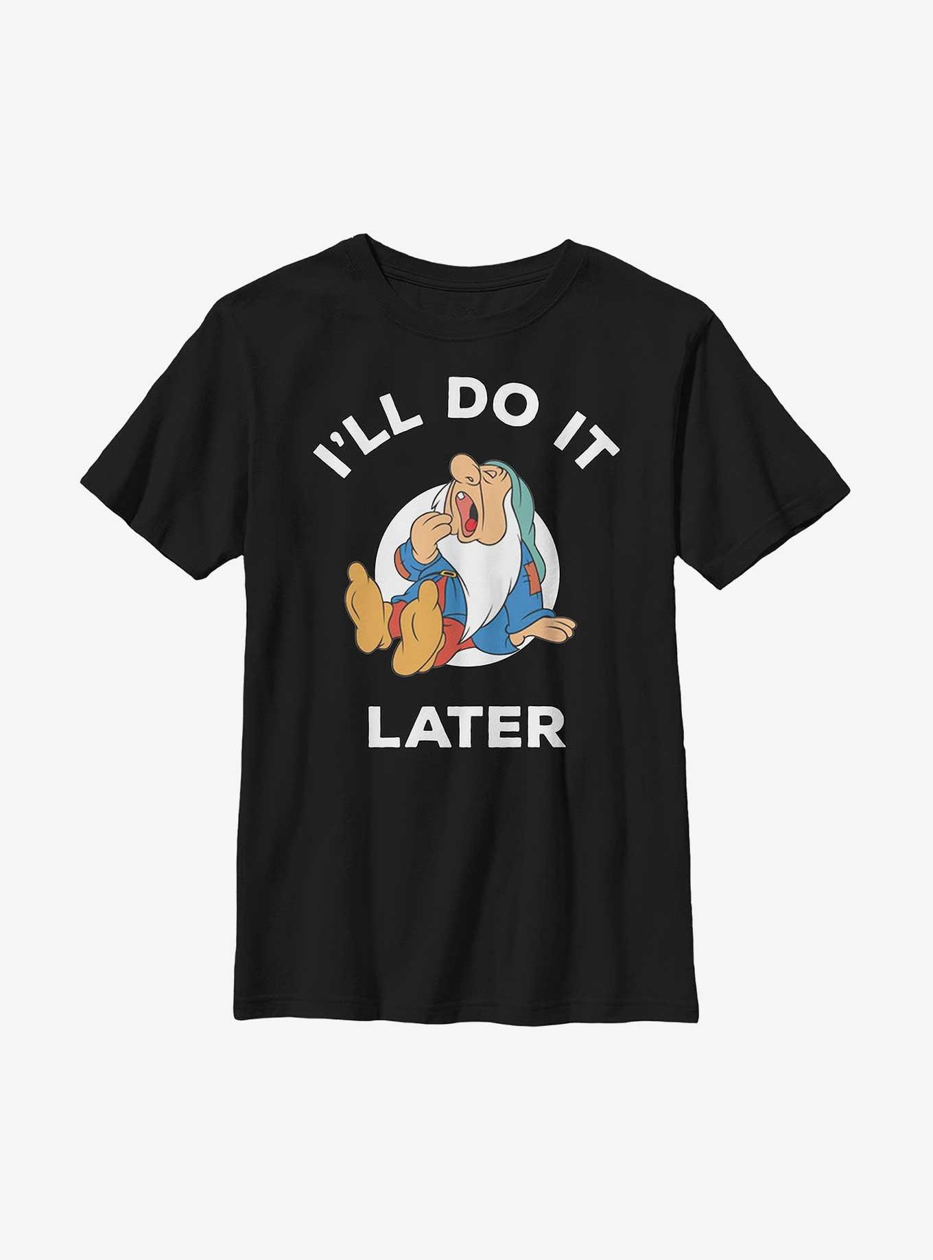 Disney Snow White And The Seven Dwarfs Sleepy Do It Later Youth T-Shirt, BLACK, hi-res