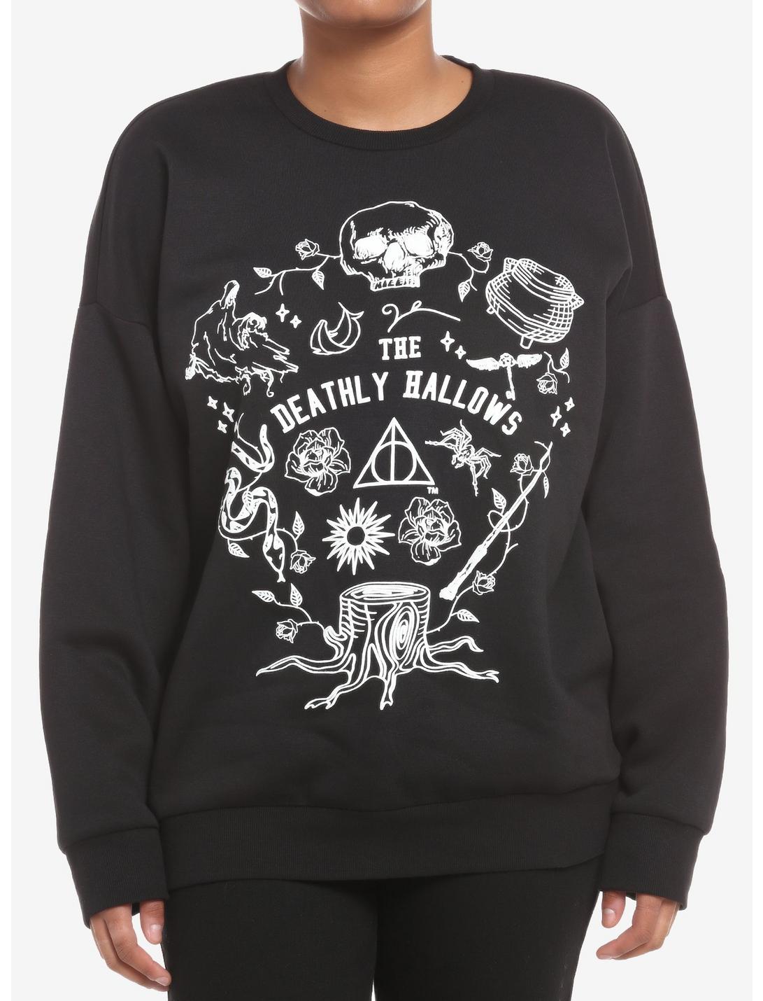 Harry Potter Deathly Hallows Puffed Ink Girls Oversized Sweatshirt, WHITE, hi-res