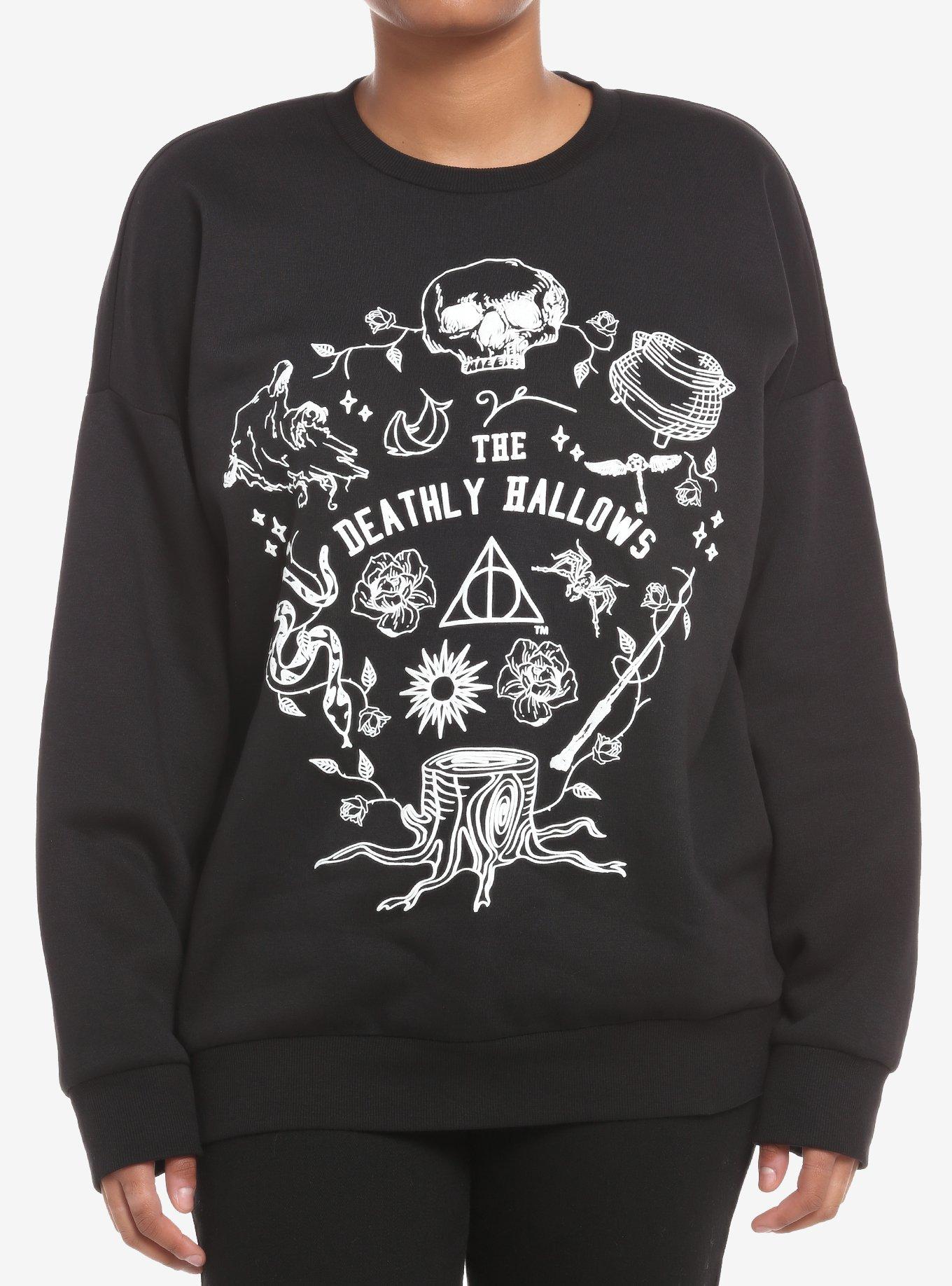 Harry Potter Deathly Hallows Puffed Ink Girls Oversized Sweatshirt, WHITE, hi-res