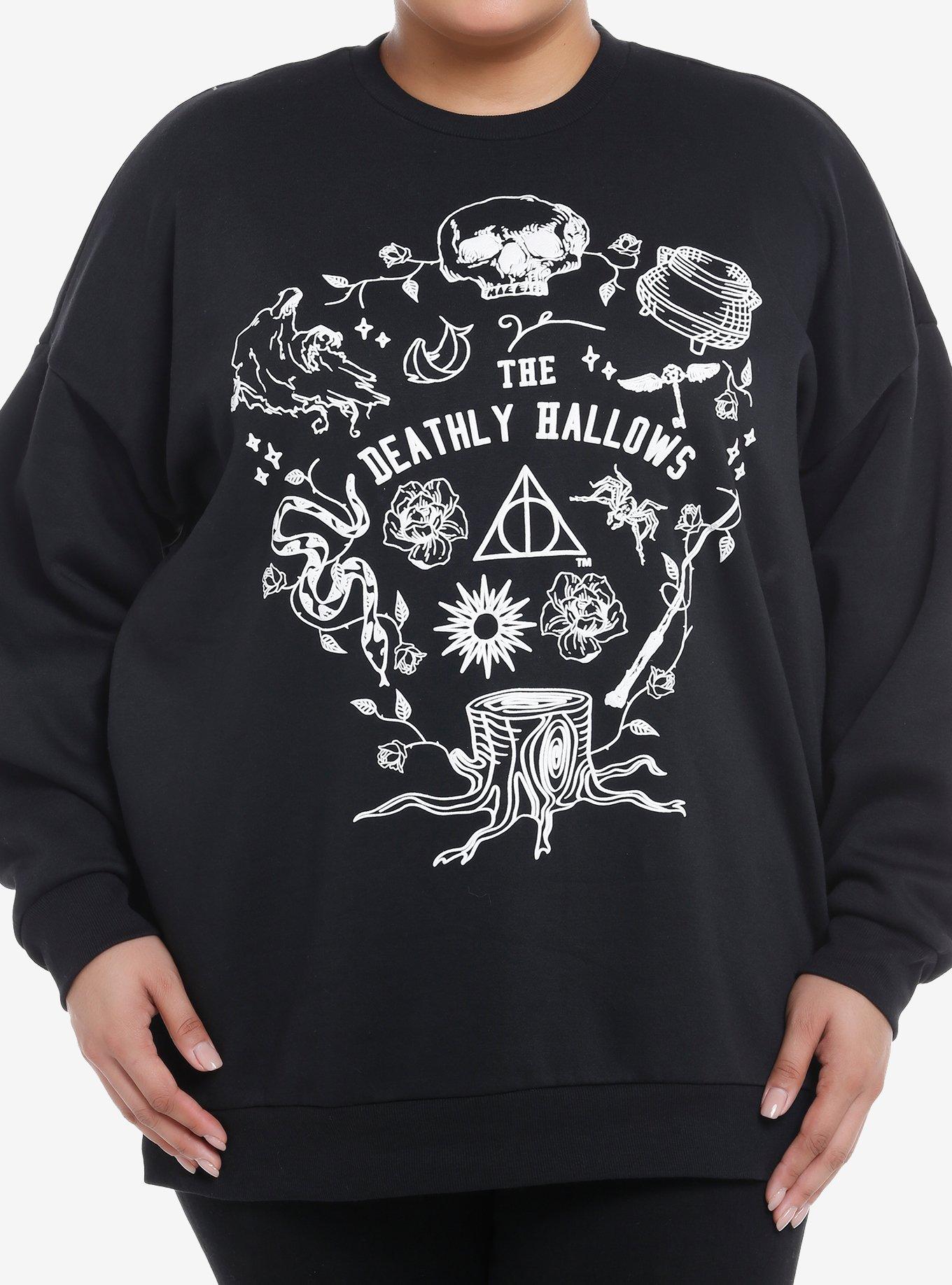 Harry Potter Deathly Hallows Puffed Ink Girls Oversized Sweatshirt Plus Size, WHITE, hi-res