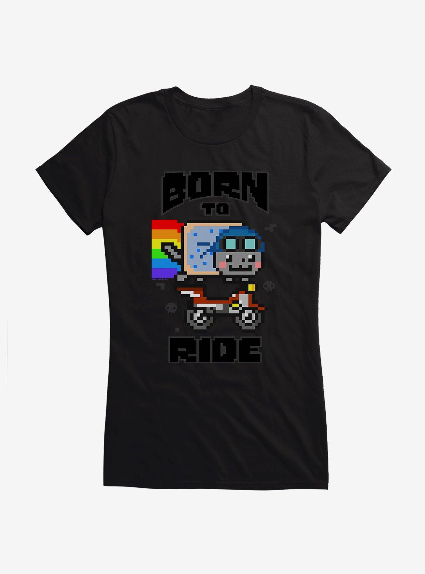 Nyan Cat Born To Ride Girls T-Shirt, BLACK, hi-res