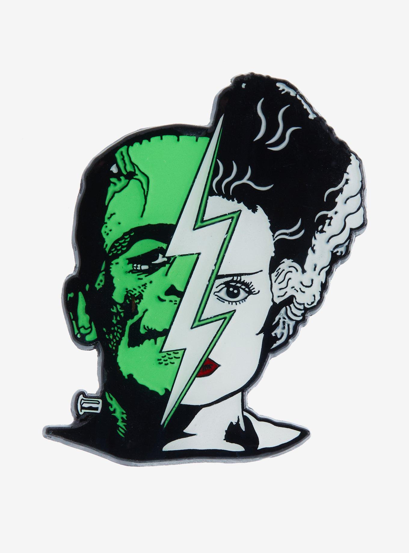 Universal Monsters Frankenstein & Bride Split Glow-In-The-Dark Enamel Pin, , hi-res