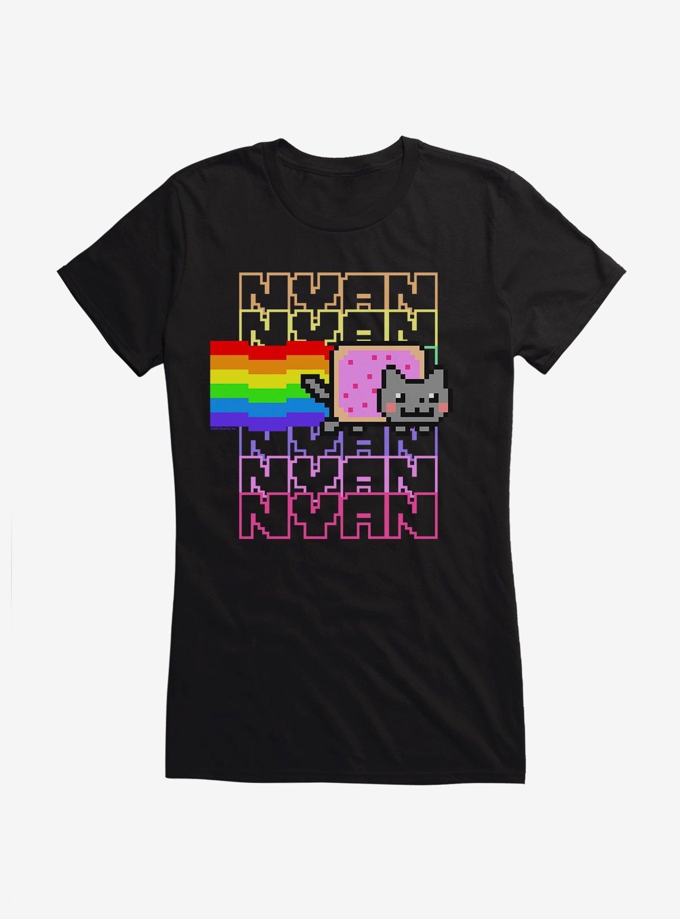 Nyan Cat Rainbow Girls T-Shirt, BLACK, hi-res