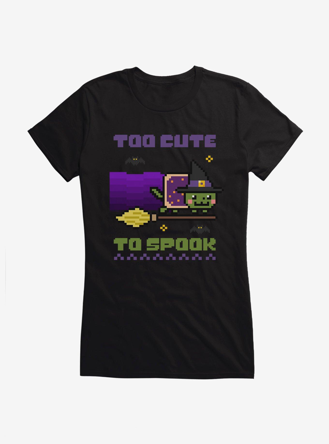 Nyan Cat Too Cute To Spook Girls T-Shirt, BLACK, hi-res