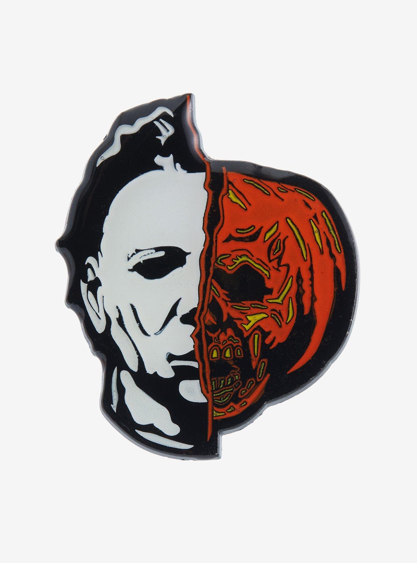 Halloween II Michael Pumpkin Split Glow-In-The-Dark Enamel Pin, , hi-res