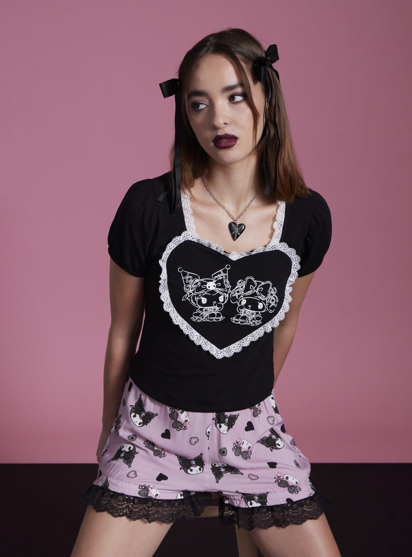 My Melody & Kuromi Lolita Heart Lace Girls Top, WHITE, hi-res