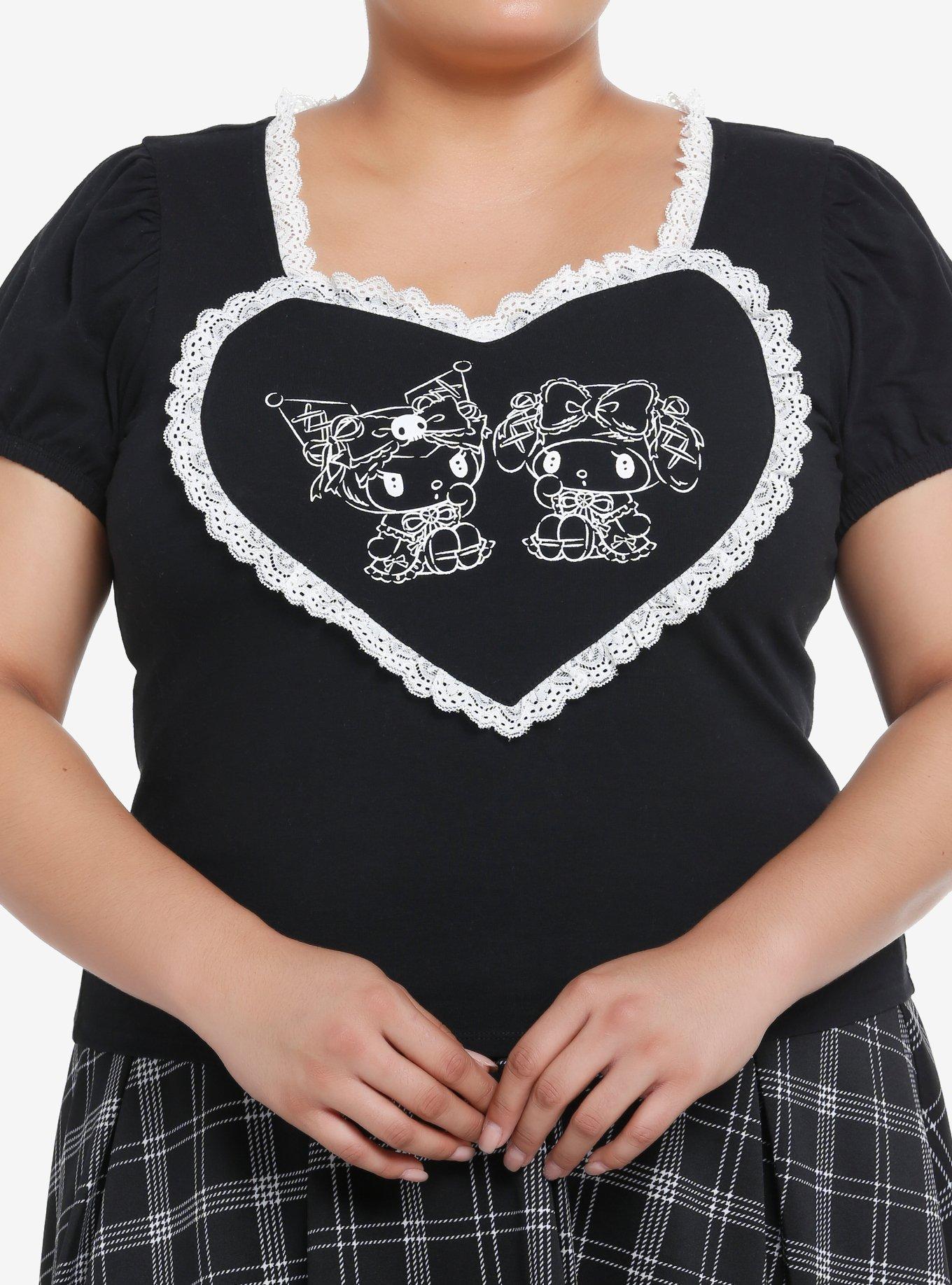 My Melody & Kuromi Lolita Heart Lace Girls Top Plus Size, WHITE, hi-res
