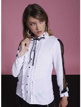 My Melody & Kuromi Mesh Girls Long-Sleeve Woven Button-Up, , hi-res