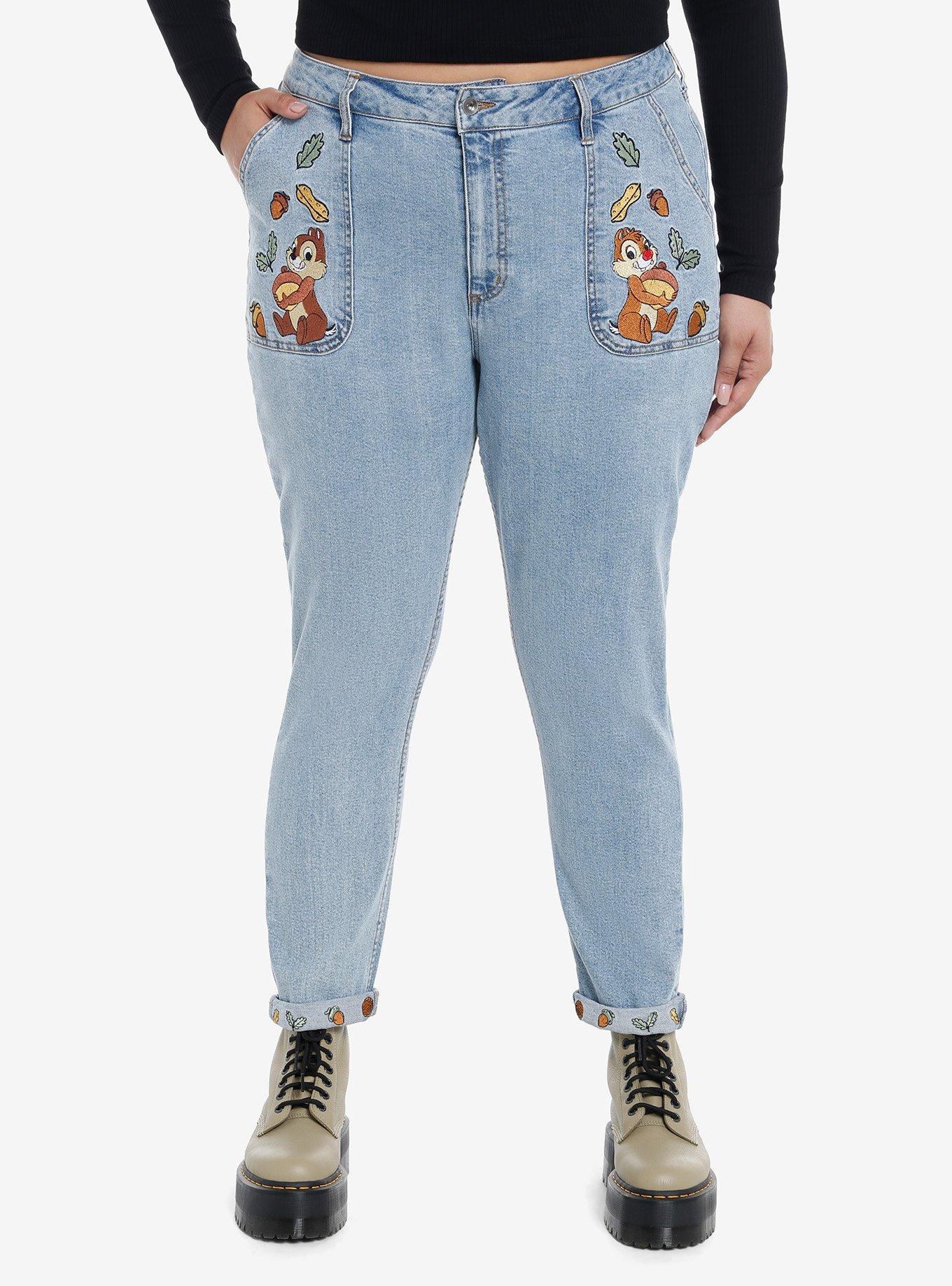 Disney Chip 'N' Dale Embroidered Mom Jeans Plus Size, , hi-res