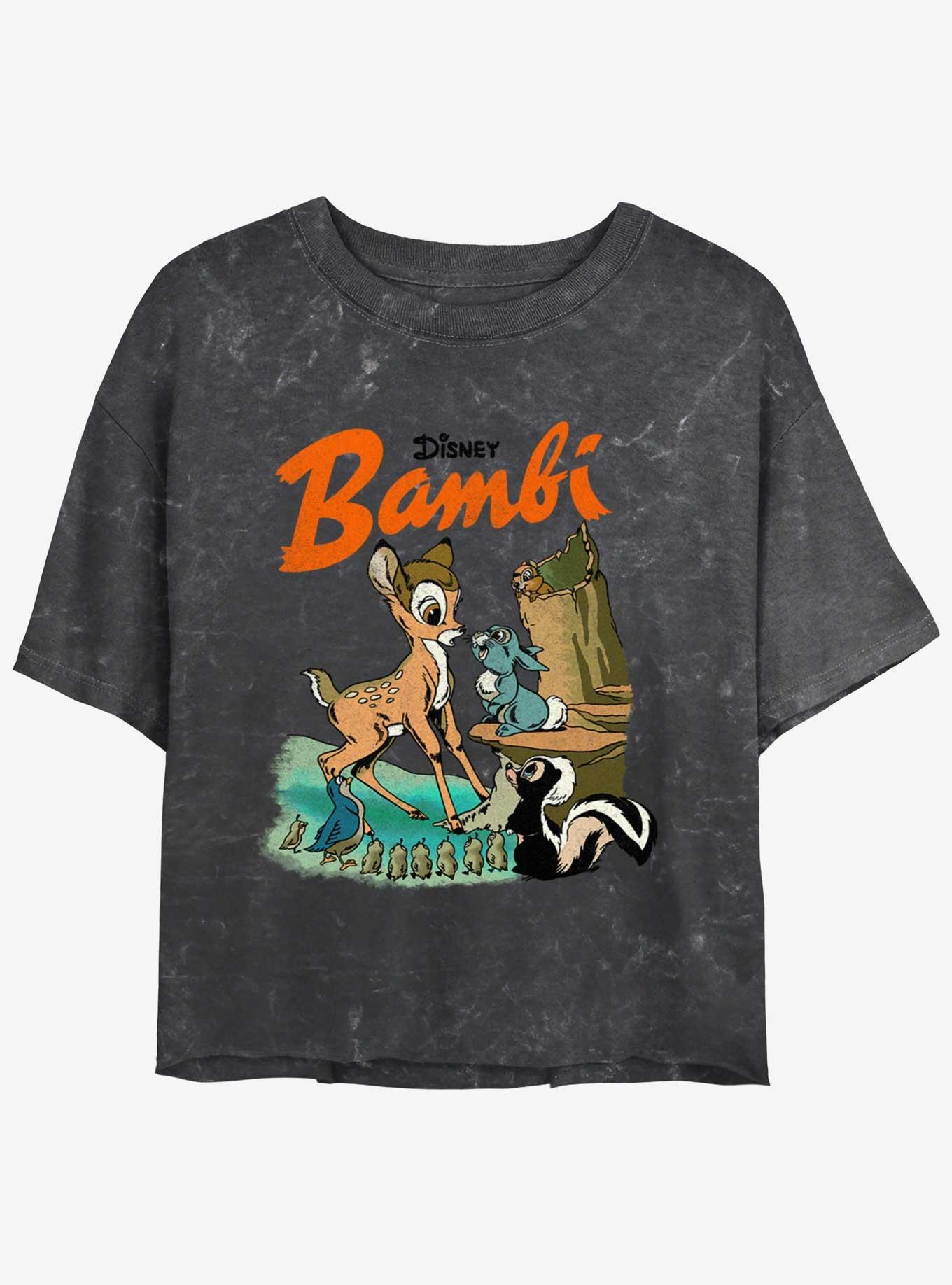Disney Bambi Vintage Forest Friends Mineral Wash Girls Crop T-Shirt, BLACK, hi-res