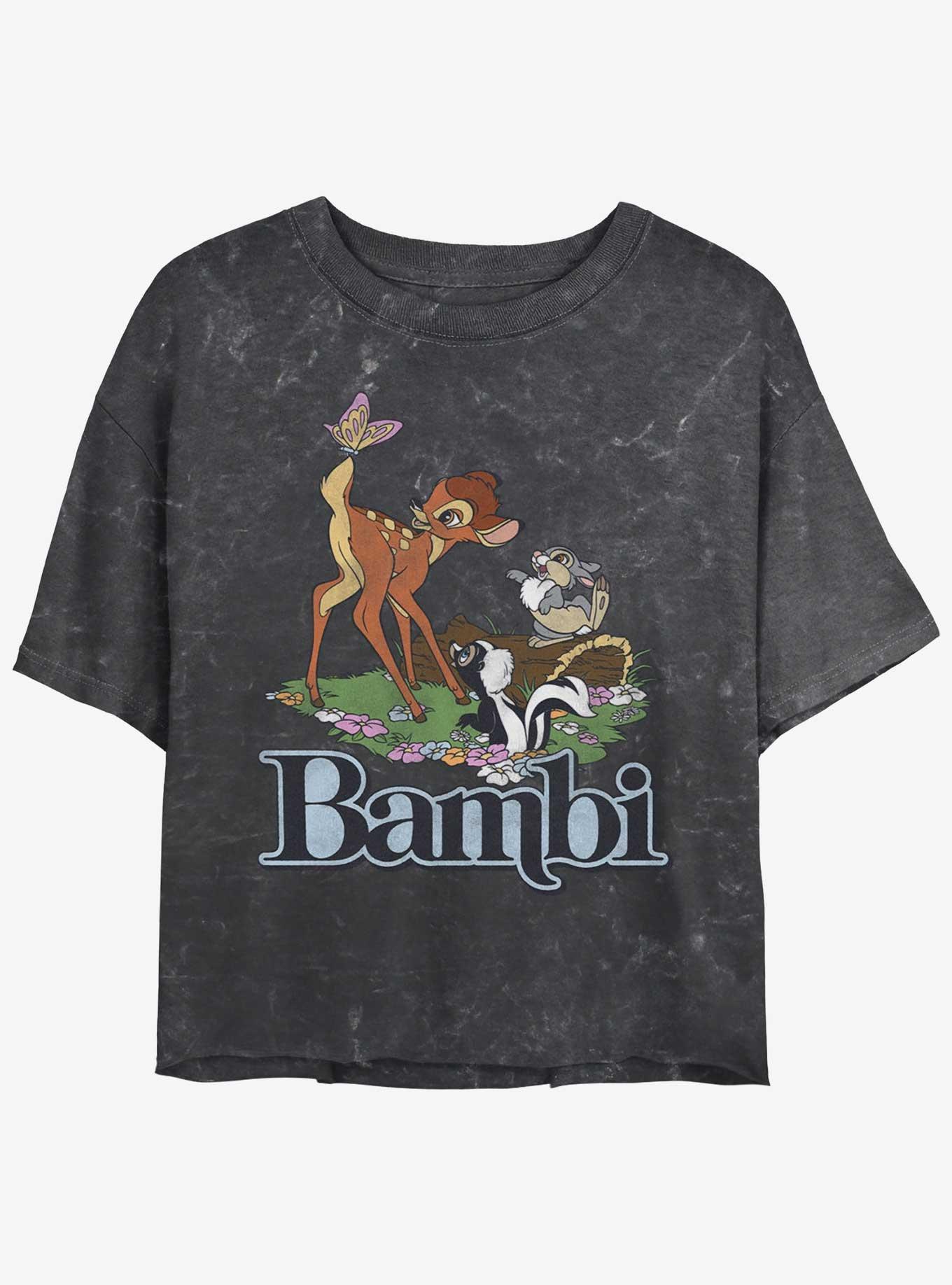 Disney Bambi Forest Friends Logo Mineral Wash Girls Crop T-Shirt, BLACK, hi-res