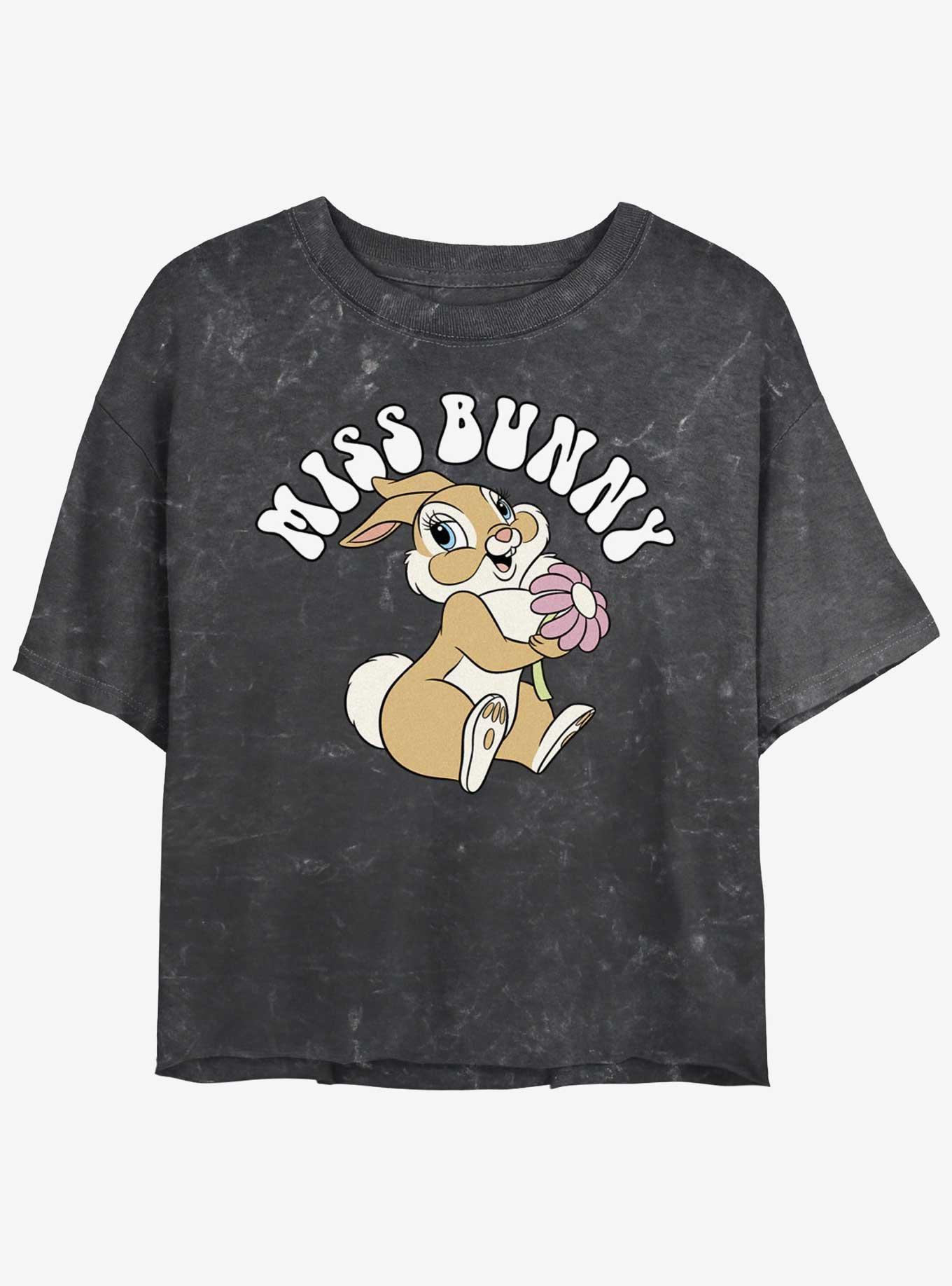 Disney Bambi Miss Bunny Retro Mineral Wash Girls Crop T-Shirt, BLACK, hi-res