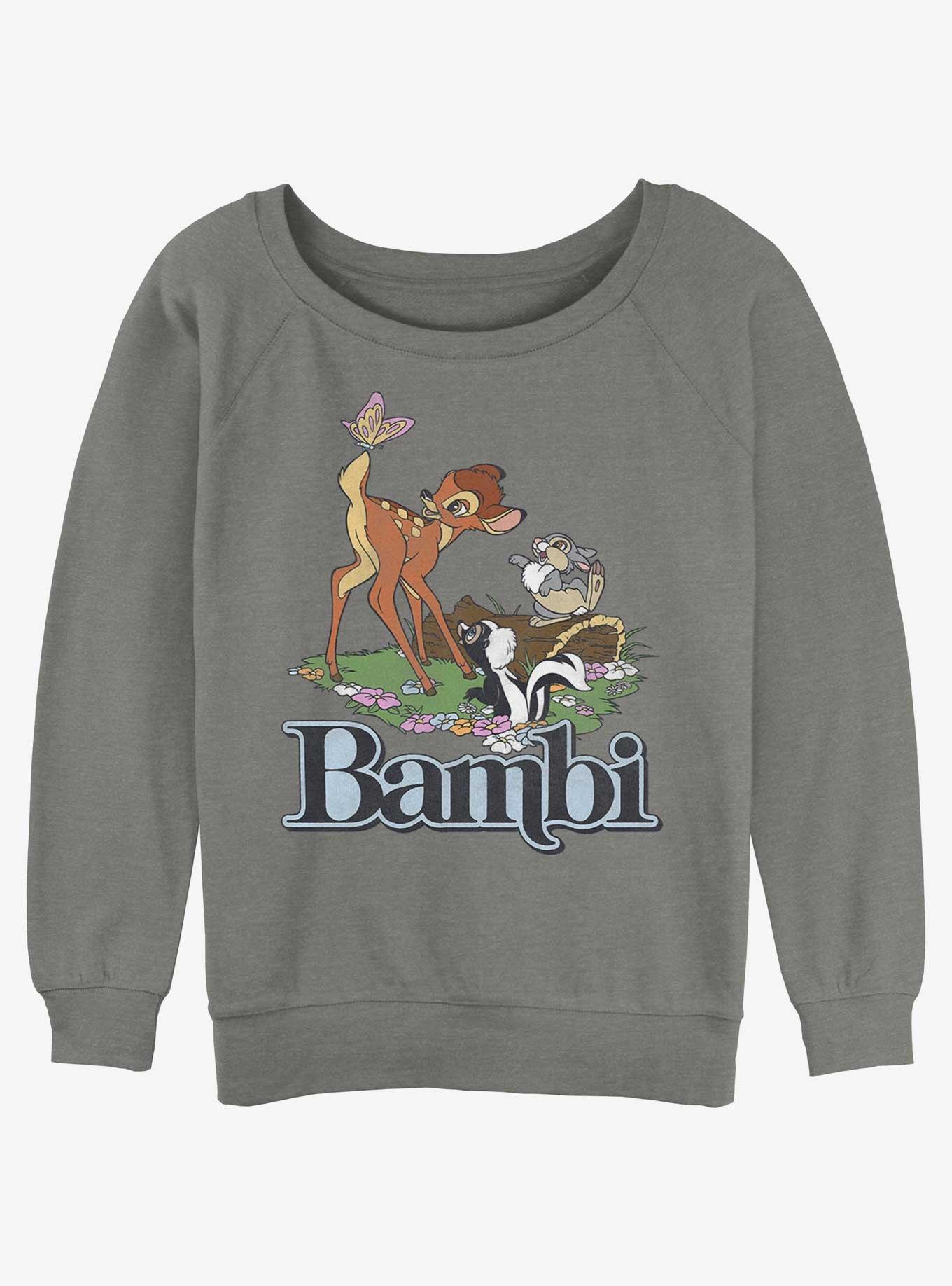 Disney Bambi Forest Friends Logo Girls Slouchy Sweatshirt, GRAY HTR, hi-res