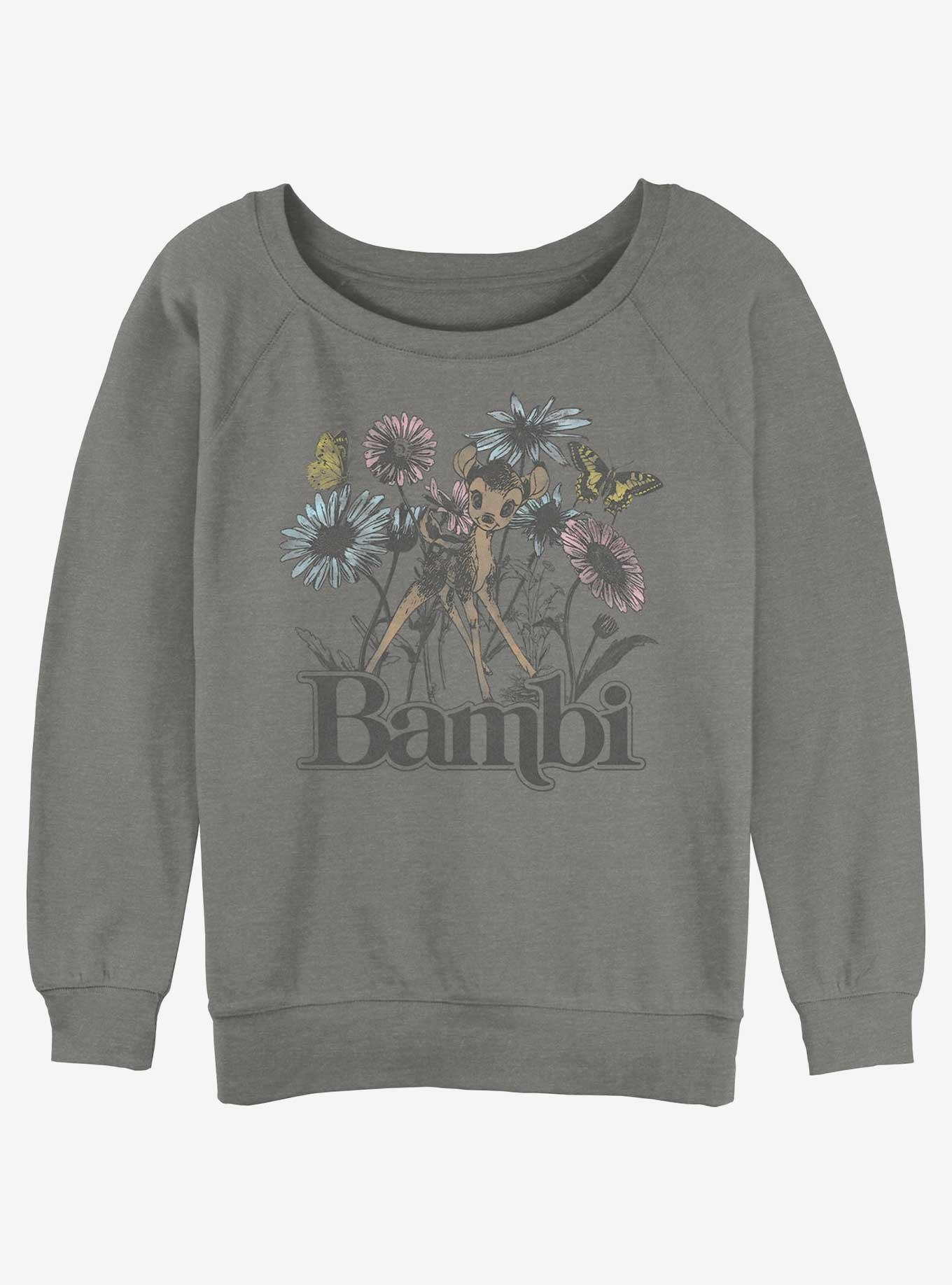 Disney Bambi Topic Floral Slouchy Hot | - Girls Watercolor Sweatshirt GREY