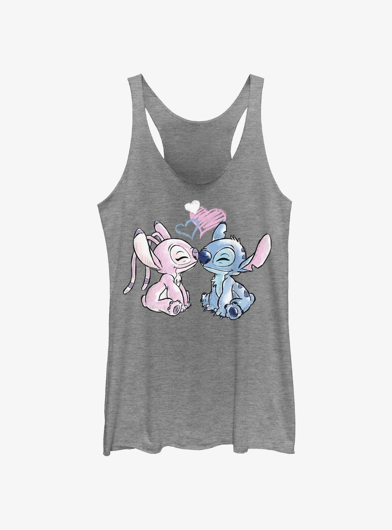 Disney Lilo & Stitch Angel Loves Stitch Girls Tank, GRAY HTR, hi-res