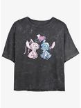 Disney Lilo & Stitch Angel Loves Stitch Mineral Wash Girls Crop T-Shirt, BLACK, hi-res