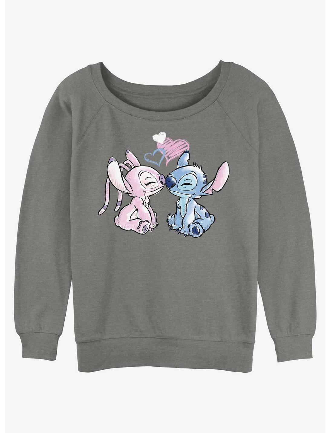 Disney Lilo & Stitch Angel Loves Stitch Girls Slouchy Sweatshirt, GRAY HTR, hi-res