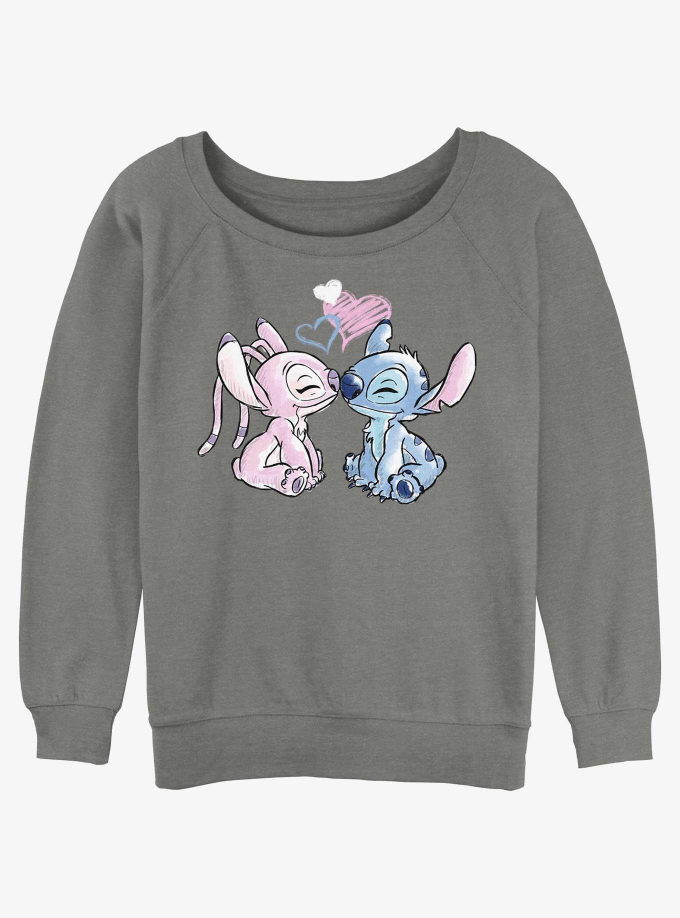 Official Disney Lilo & Stitch Angel Loves Stitch Girls Slouchy Sweatshirt