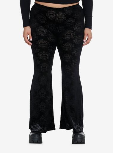 Social Collision Translucent Damask Velvet Flare Leggings Plus Size