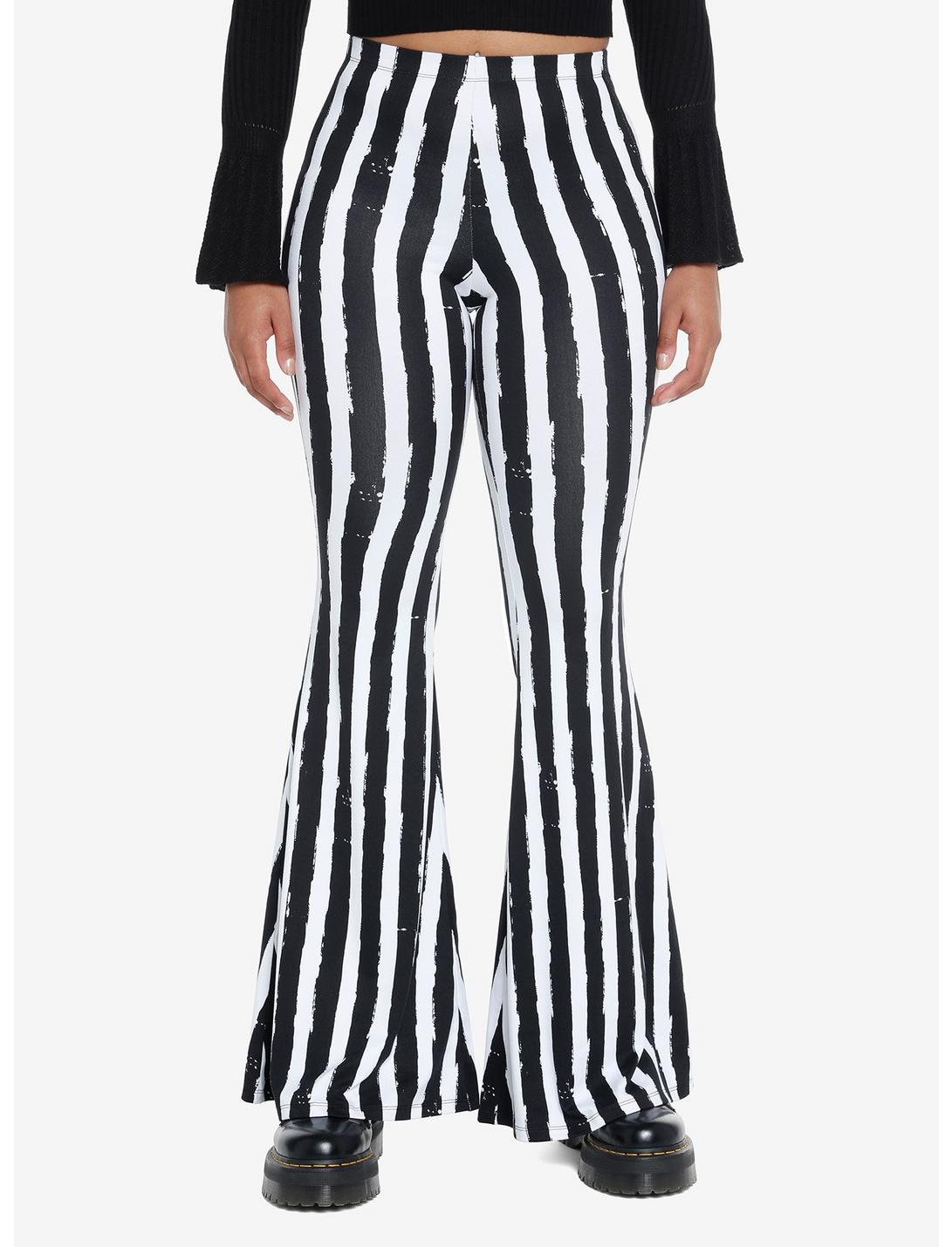 Cosmic Aura Black & White Stripe Girls Flare Pants, STRIPE - WHITE, hi-res