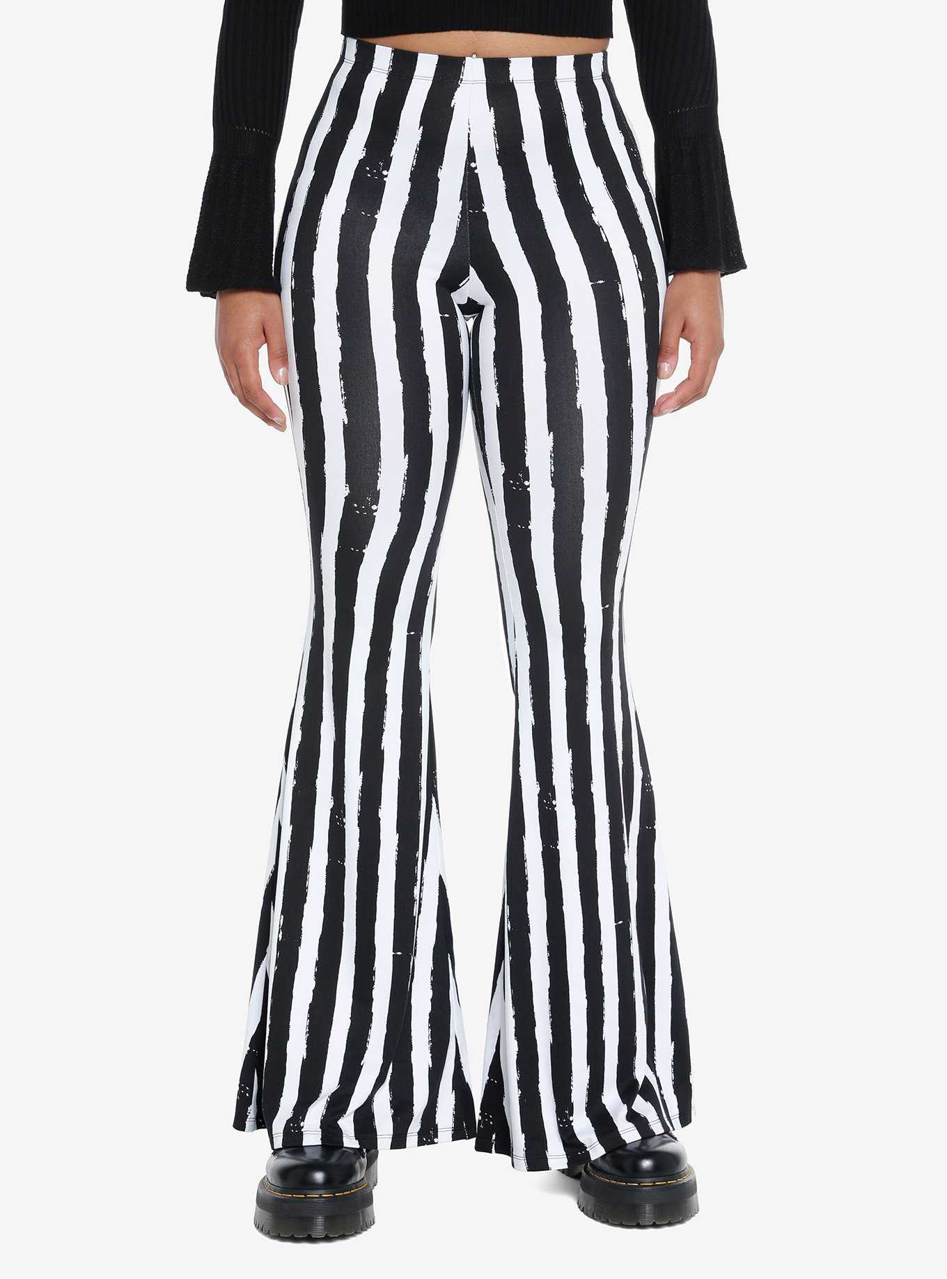Cosmic Aura Black & White Stripe Girls Flare Pants, , hi-res