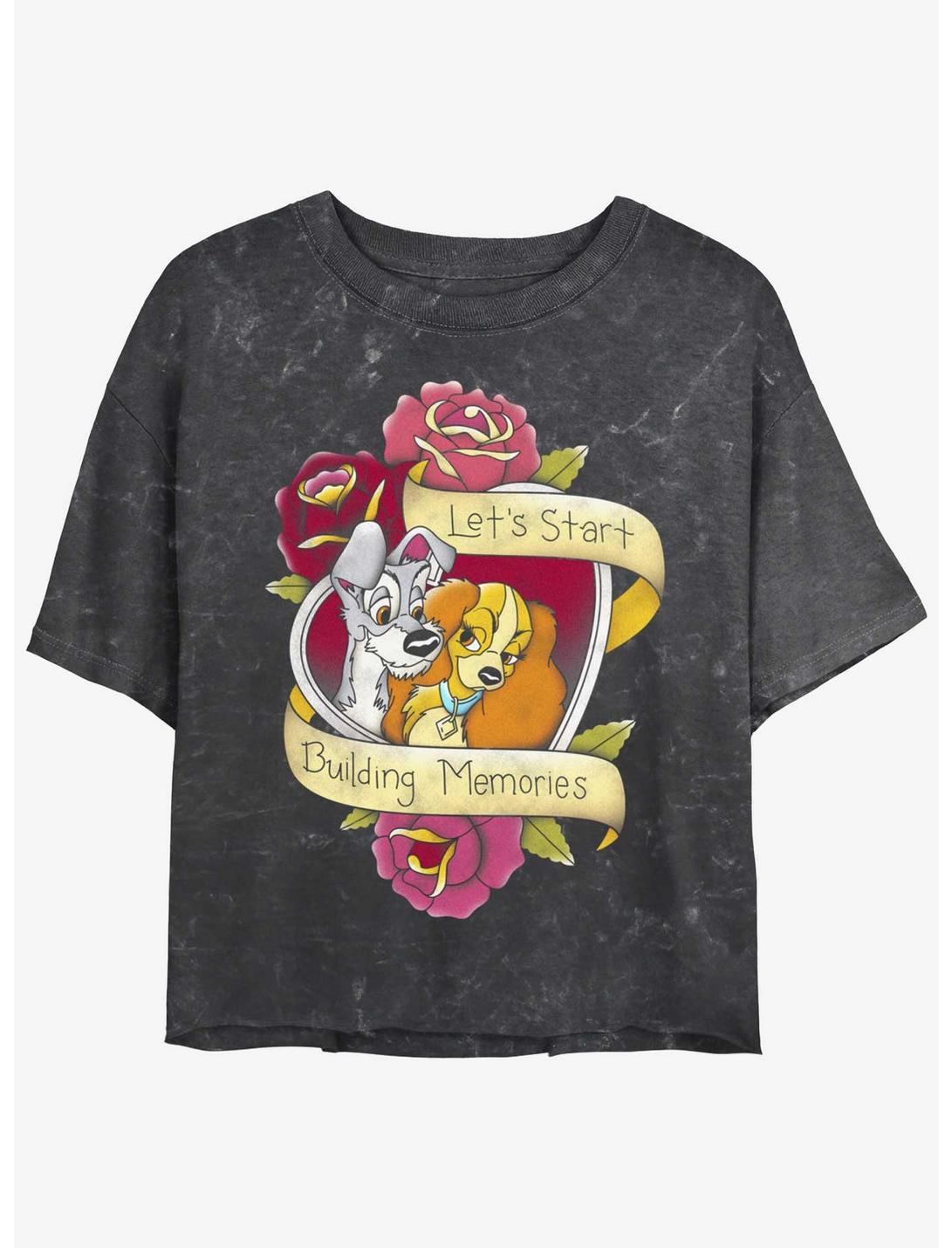 Disney Lady and the Tramp Build Memories Mineral Wash Girls Crop T-Shirt, BLACK, hi-res