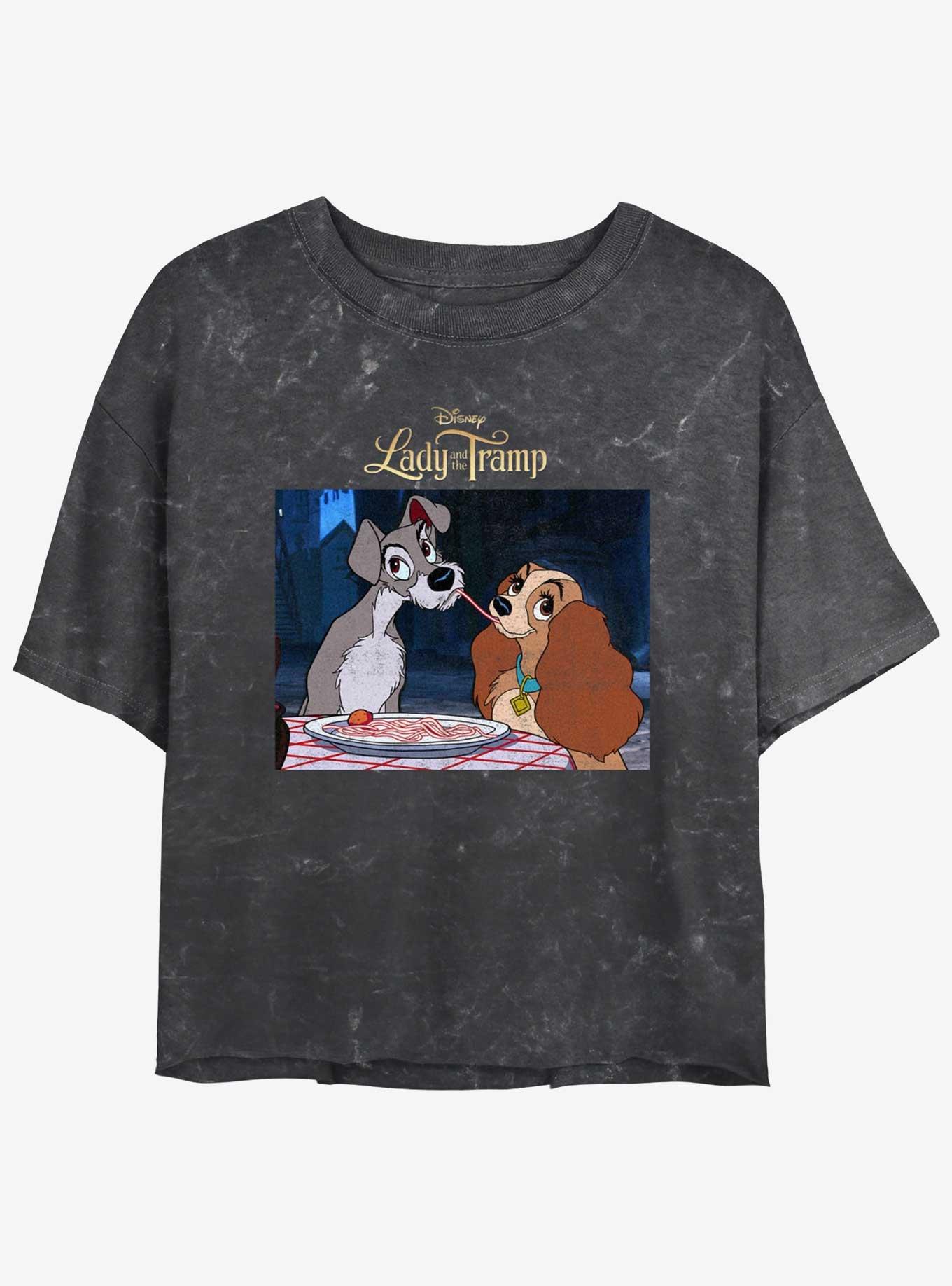 Disney Lady and the Tramp Share Spaghetti Mineral Wash Girls Crop T-Shirt, BLACK, hi-res