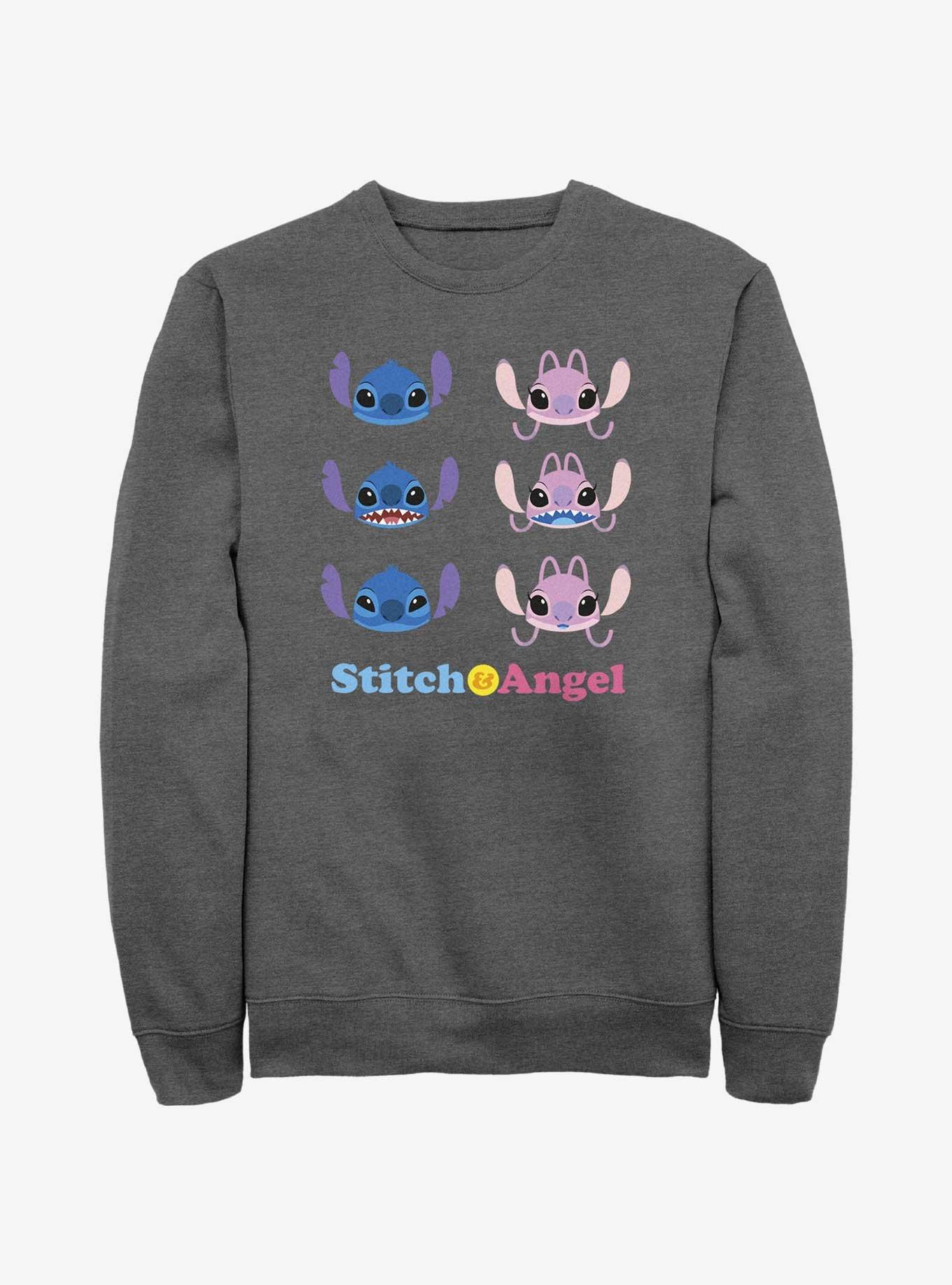 Disney Lilo & Stitch Angel & Stitch Faces Sweatshirt, CHAR HTR, hi-res