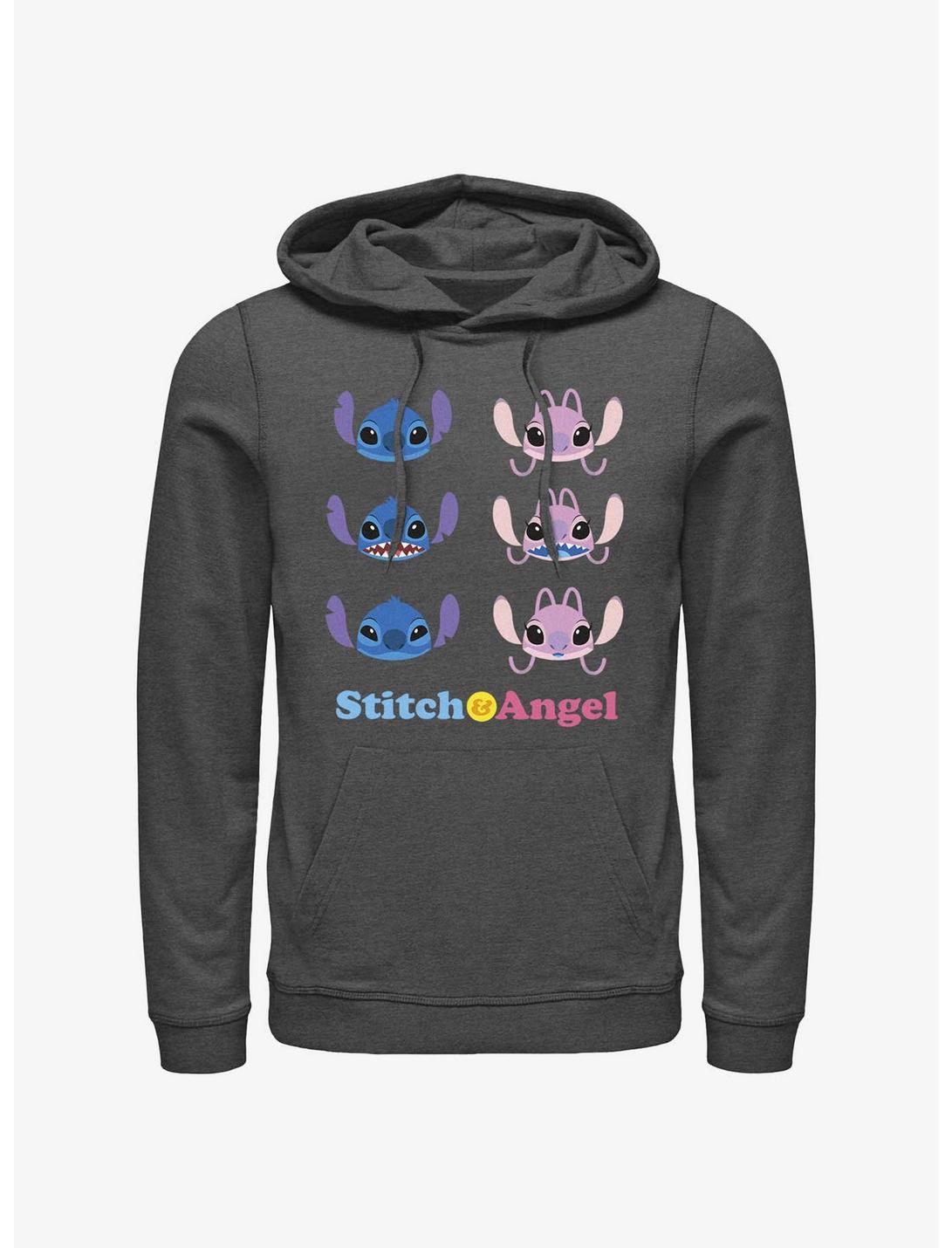 Disney Lilo & Stitch Angel & Stitch Faces Hoodie, CHAR HTR, hi-res