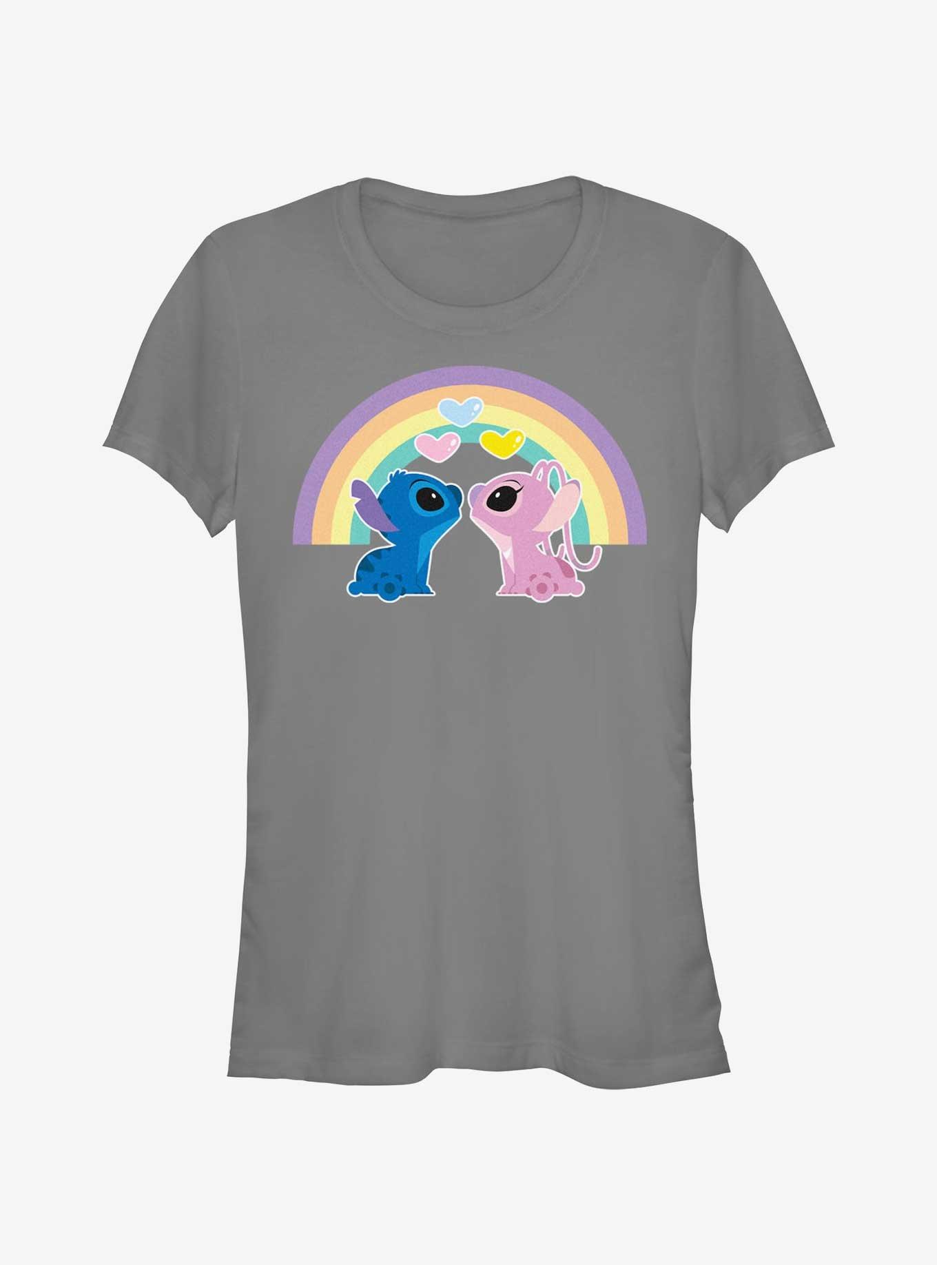 Disney Lilo & Stitch Angel & Stitch Love Under The Rainbow Girls T-Shirt, CHARCOAL, hi-res