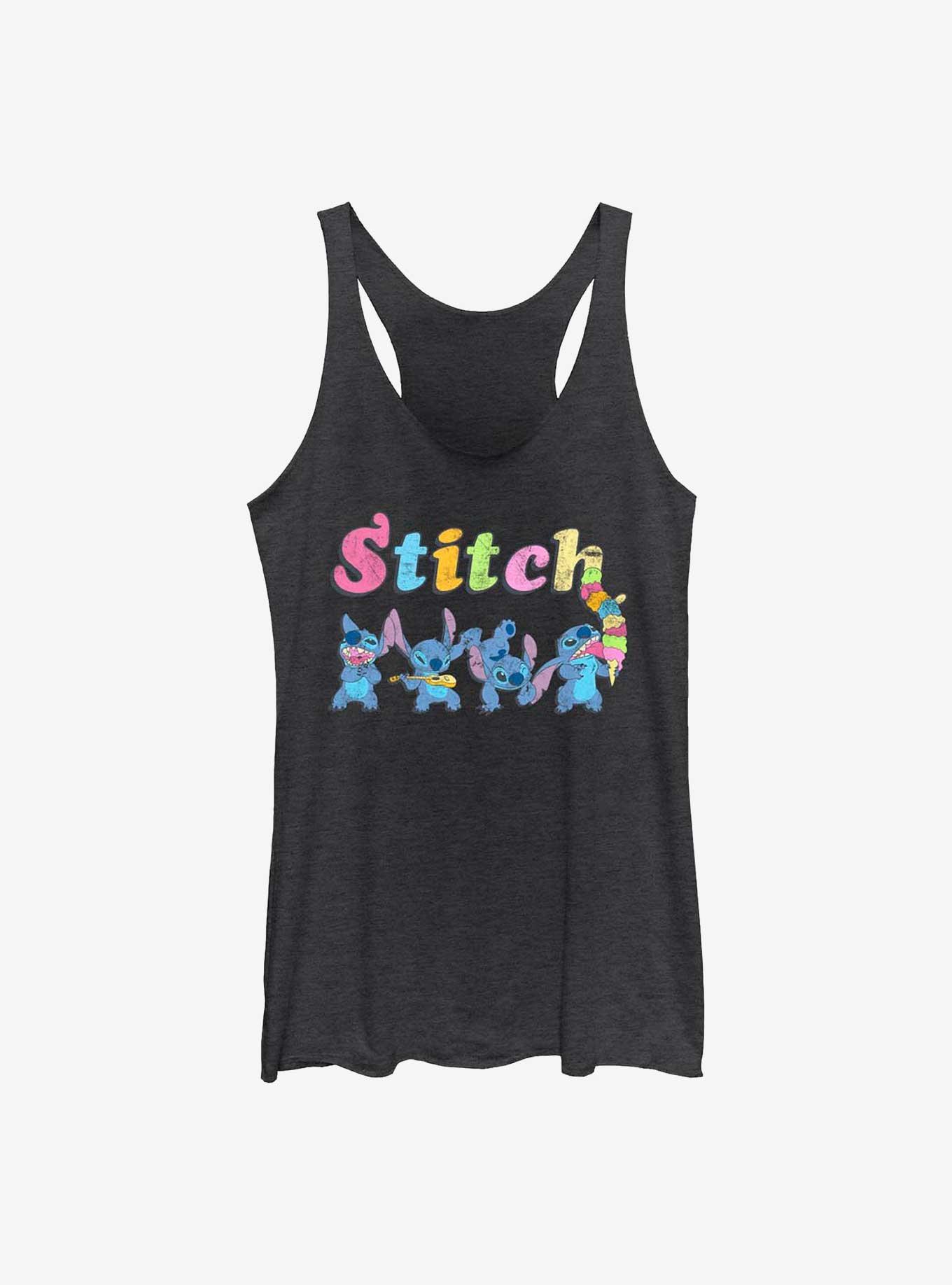 Disney Lilo & Stitch Colorful Stitches Girls Tank, BLK HTR, hi-res