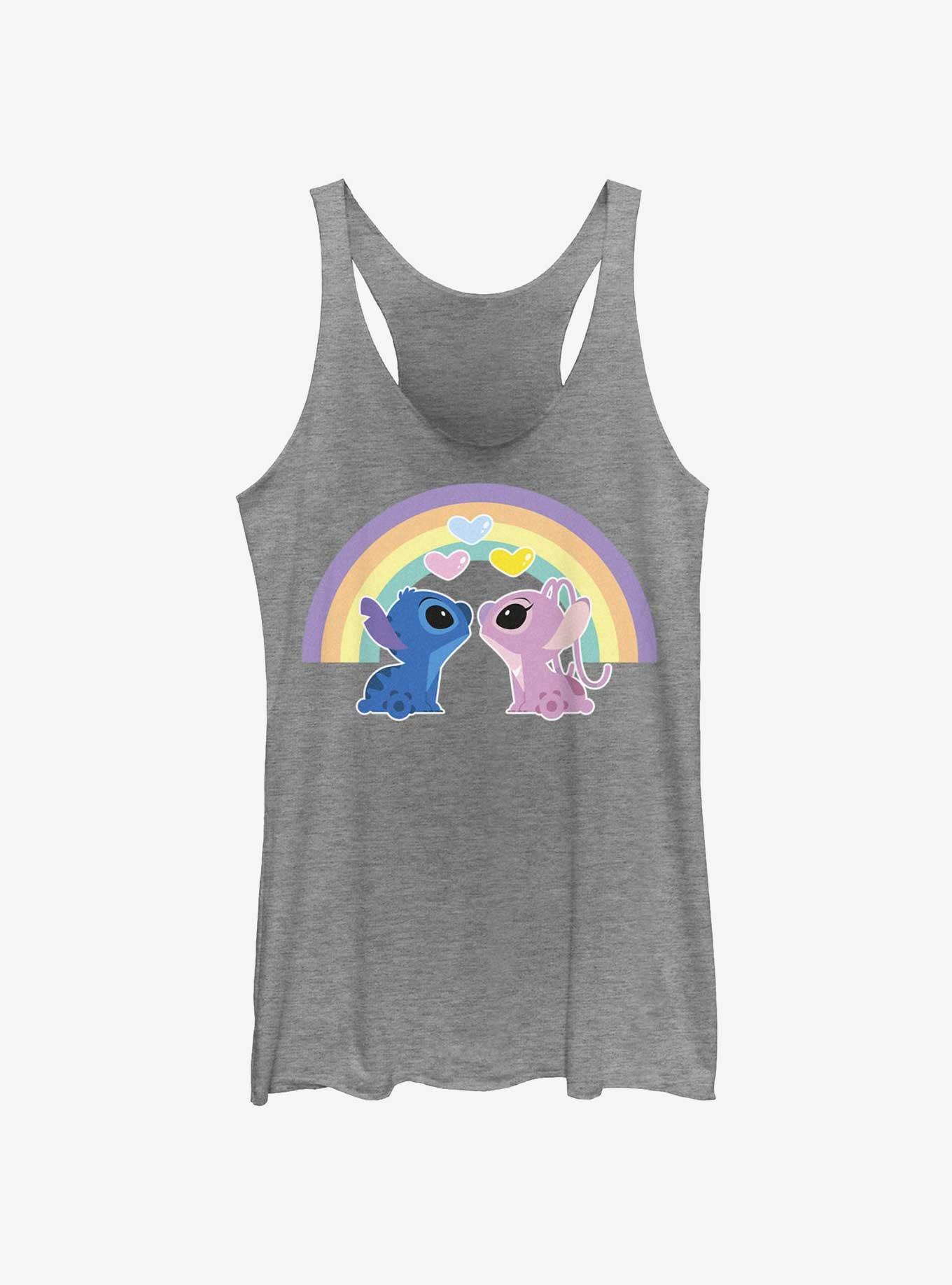 Disney Lilo & Stitch Angel & Stitch Love Under The Rainbow Girls Tank, GRAY HTR, hi-res