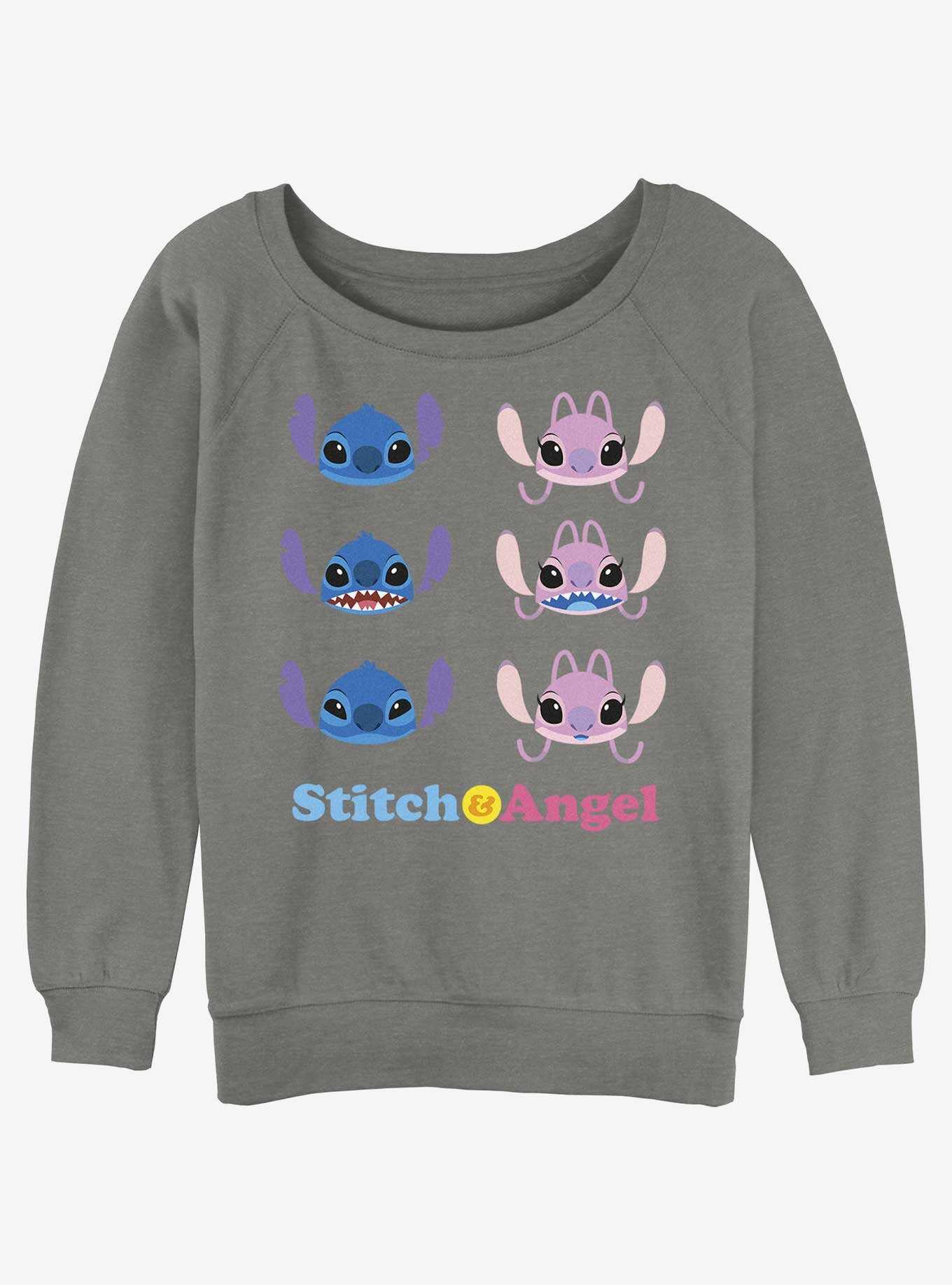 Disney Lilo & Stitch Angel & Stitch Faces Girls Slouchy Sweatshirt, , hi-res