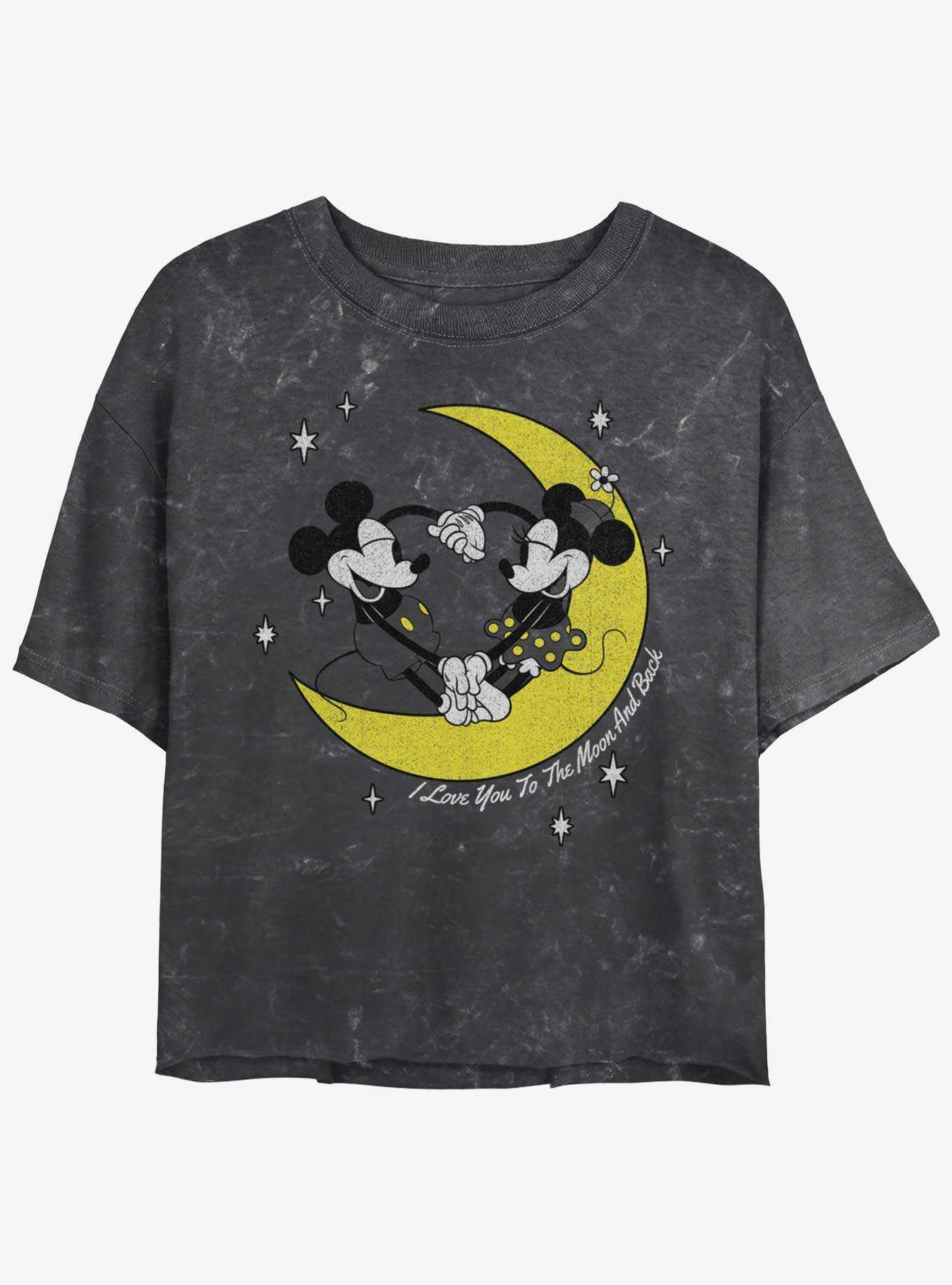 Disney Mickey Mouse & Minnie Mouse I Love You To The Moon And Back Mineral Wash Girls Crop T-Shirt, , hi-res