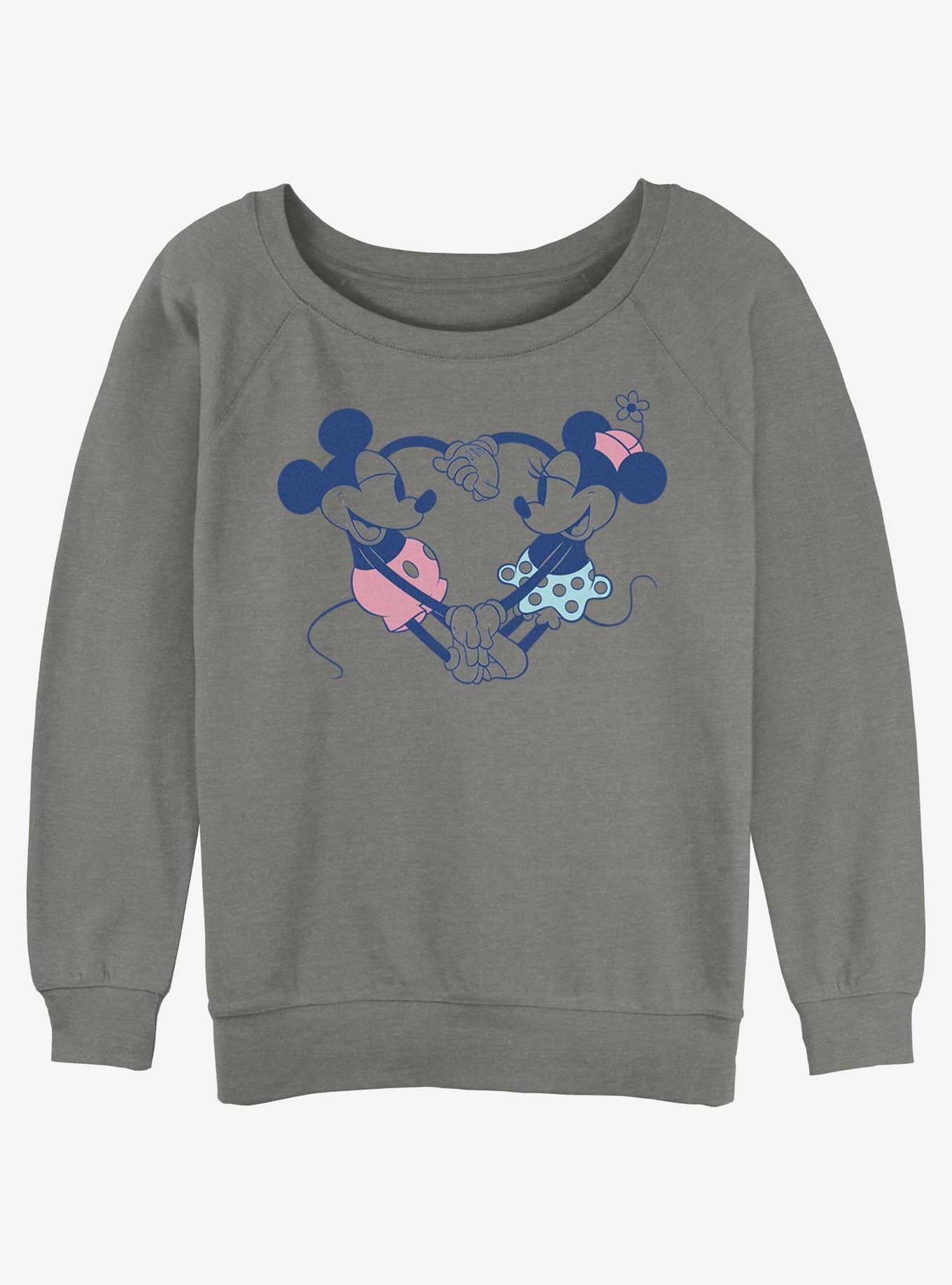 Disney Mickey Mouse & Minnie Mouse Heart Pair Girls Slouchy Sweatshirt, GRAY HTR, hi-res