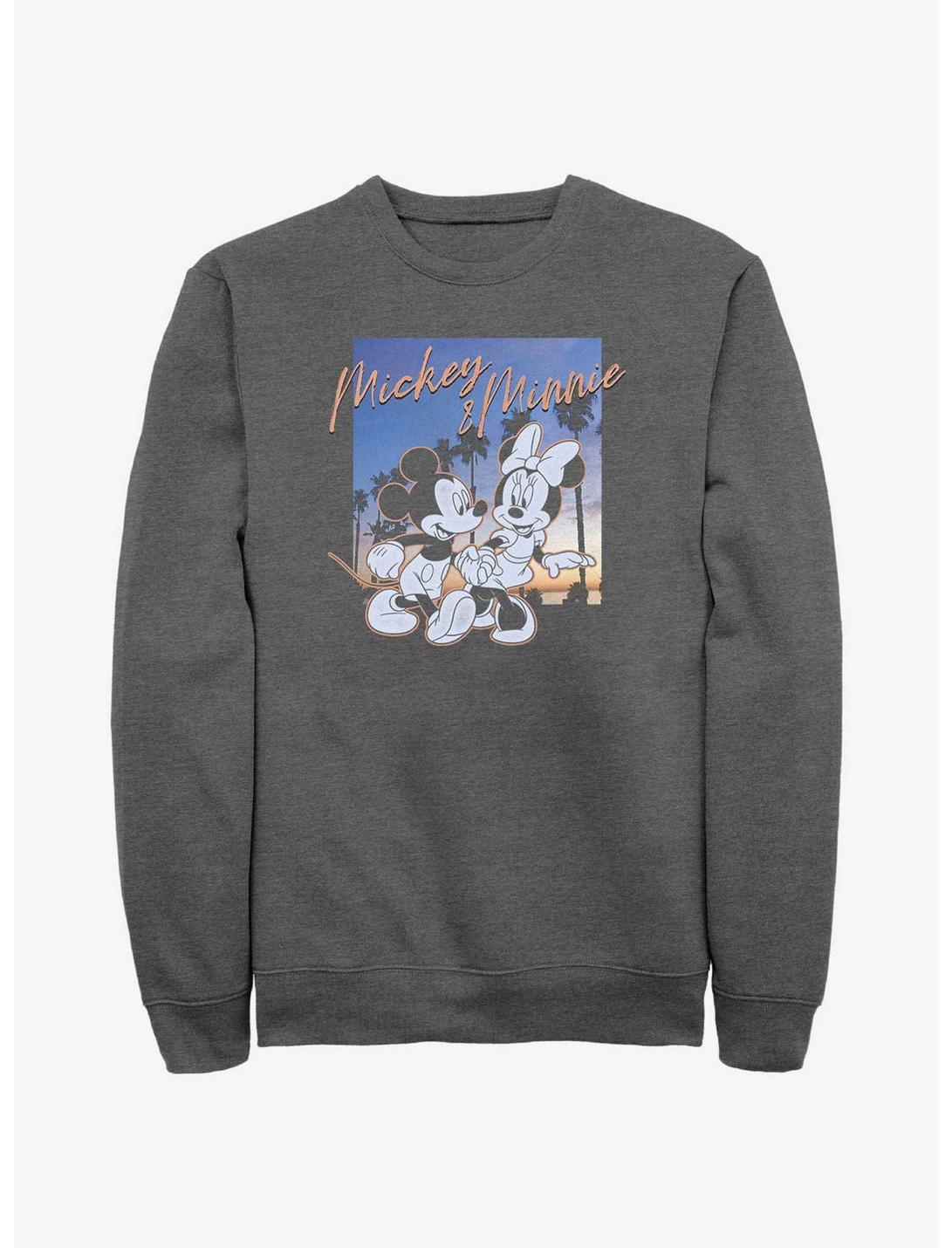 Disney Mickey Mouse & Minnie Mouse Sunset Couple Sweatshirt, CHAR HTR, hi-res