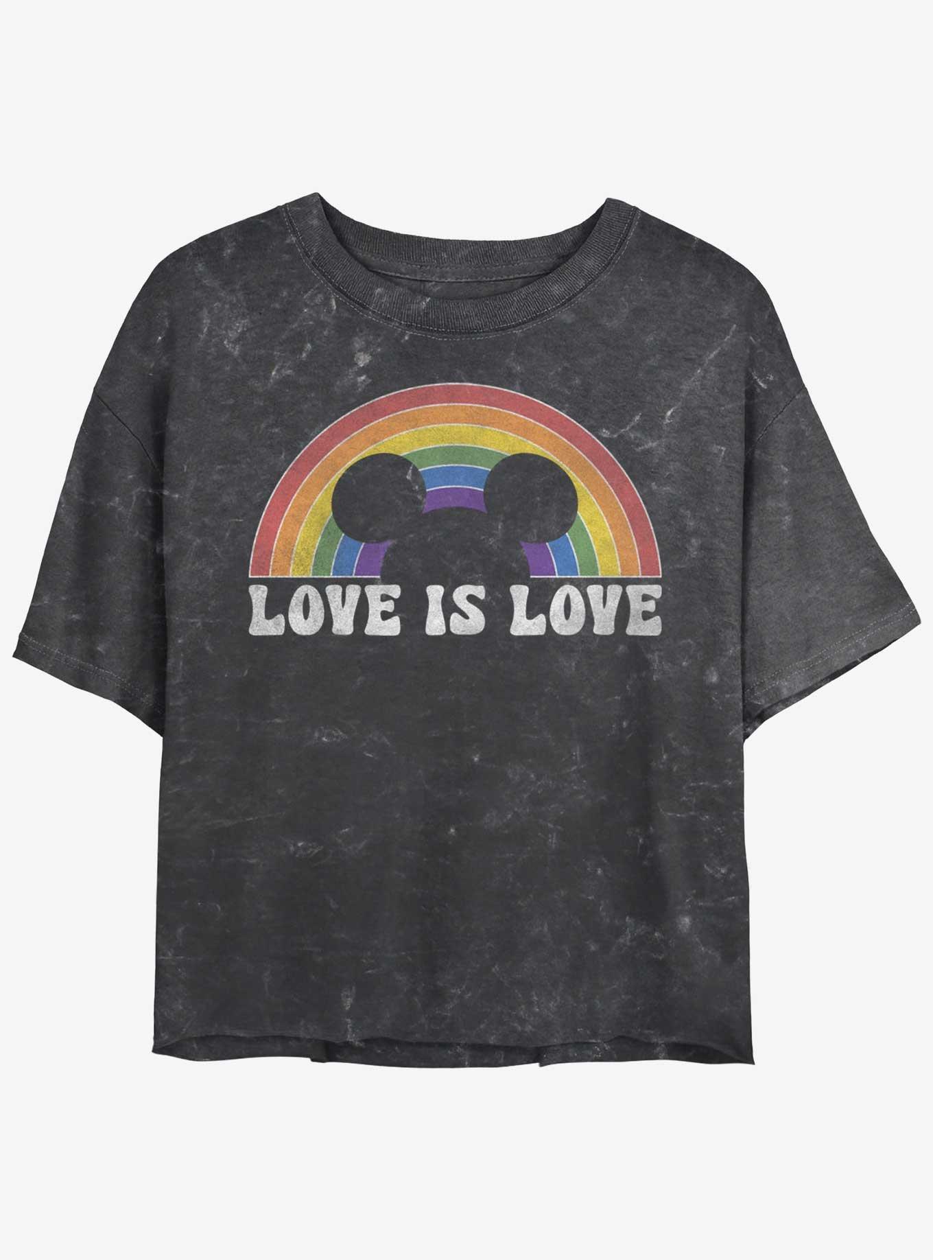 Disney Mickey Mouse Love Is Love Mineral Wash Girls Crop T-Shirt, BLACK, hi-res
