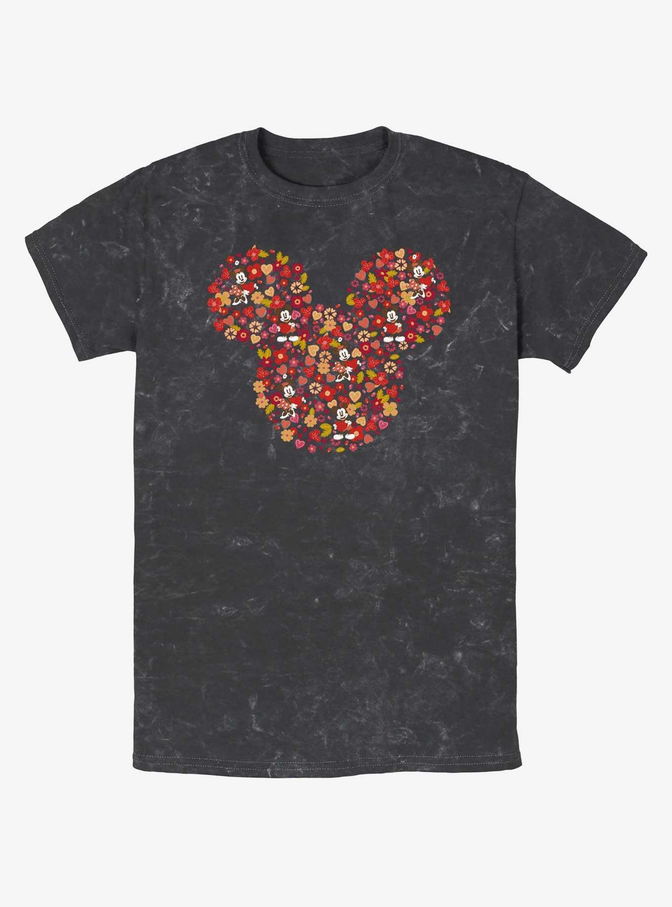 Disney Mickey Mouse Mickey Flowers Mineral Wash T-Shirt, BLACK, hi-res