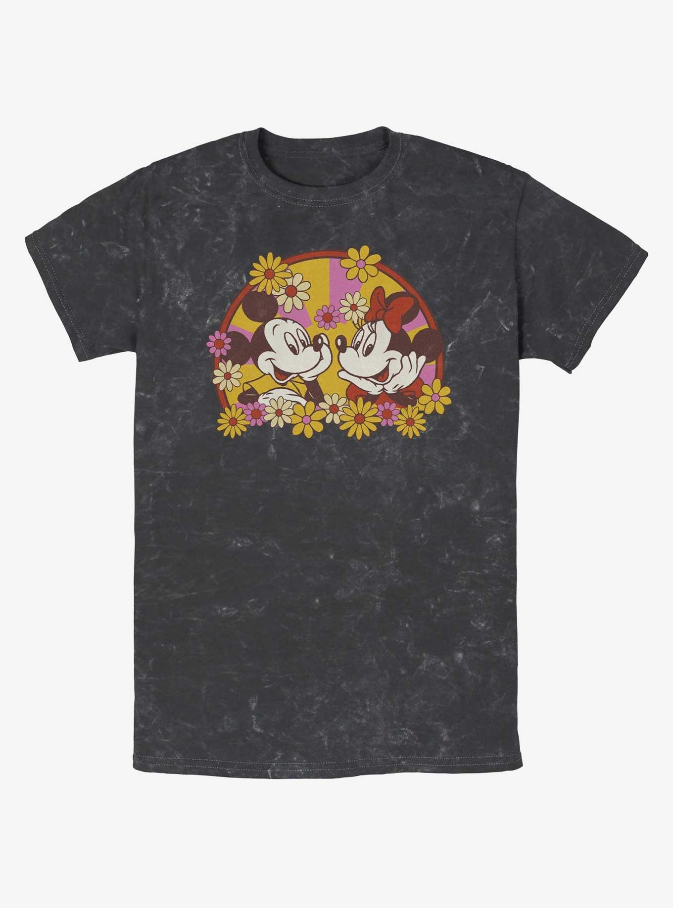 Disney Mickey Mouse & Minnie Mouse Love Bloom Mineral Wash T-Shirt, BLACK, hi-res