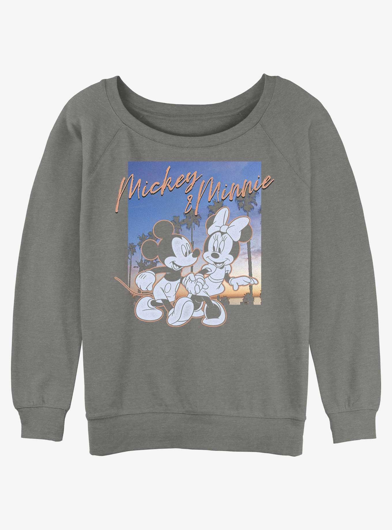Disney Mickey Mouse & Minnie Mouse Sunset Couple Girls Slouchy Sweatshirt, GRAY HTR, hi-res