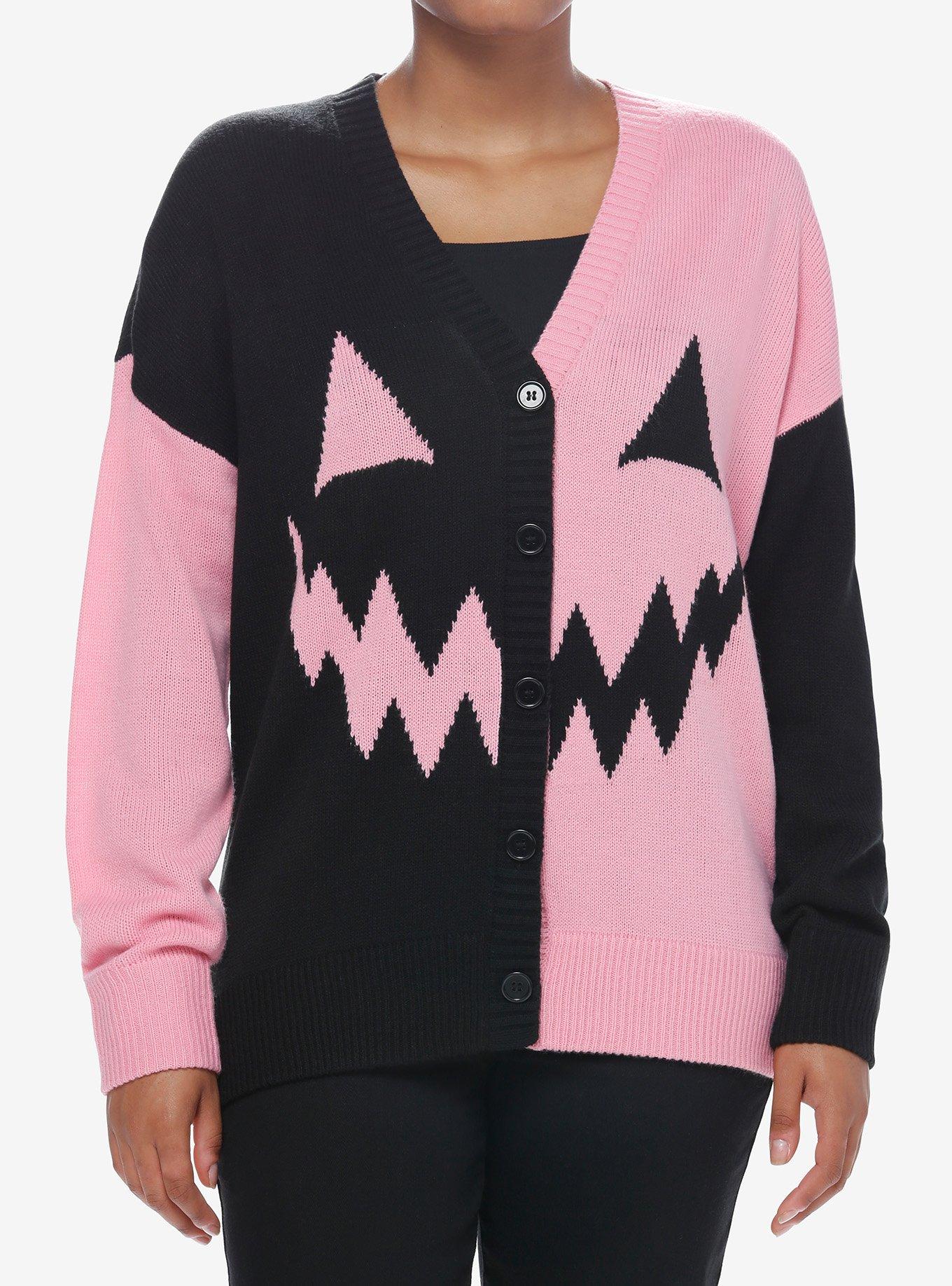 Sweet Society Pink & Black Split Pumpkin Cardigan, , hi-res