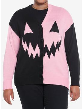 Sweet Society Pink & Black Split Pumpkin Cardigan Plus Size, , hi-res