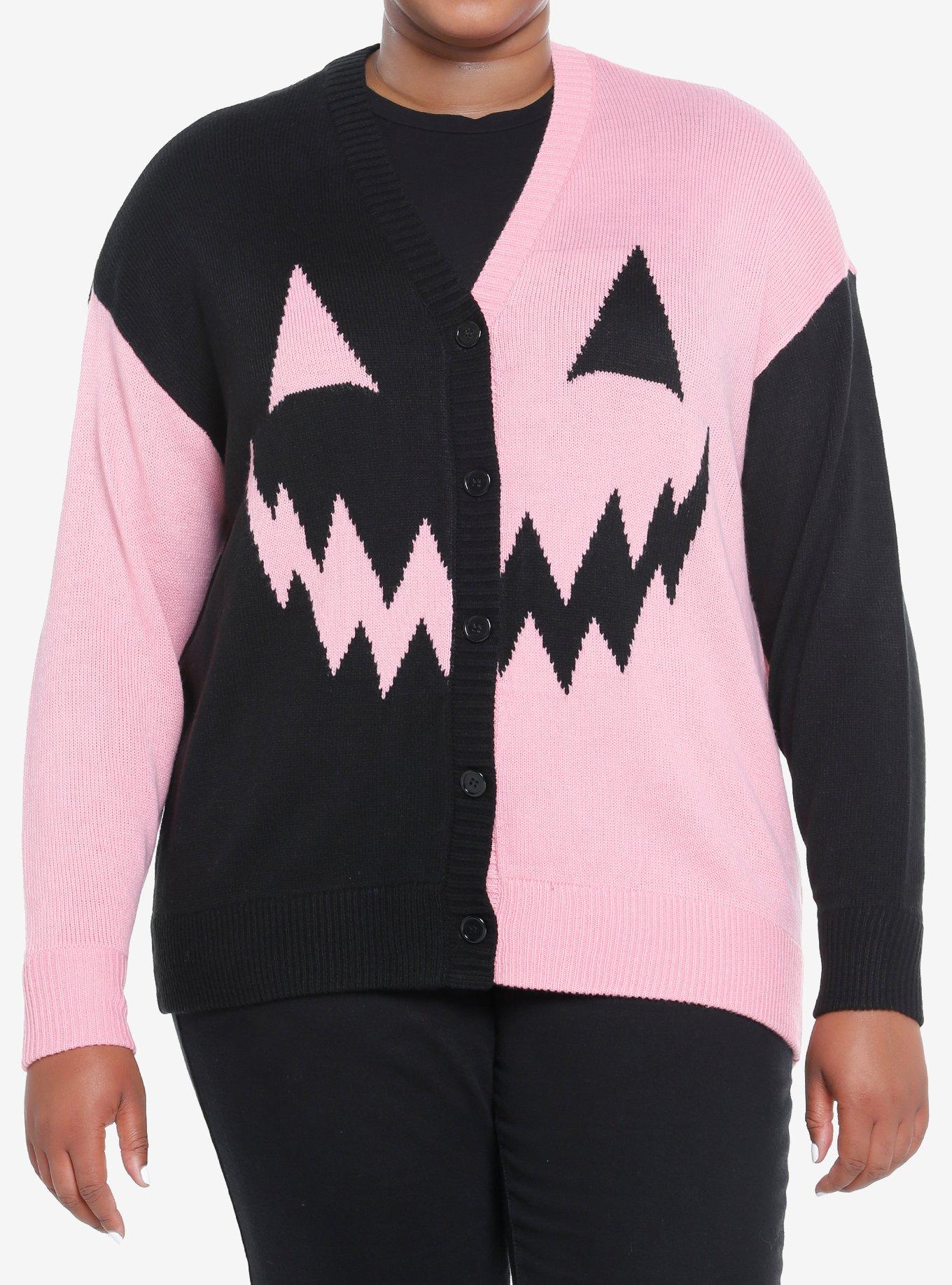 Sweet Society Pink & Black Split Pumpkin Cardigan Plus Size, , hi-res