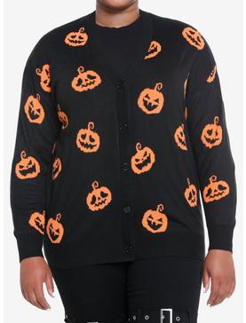 Social Collision Black & Orange Pumpkin Cardigan Plus Size, , hi-res