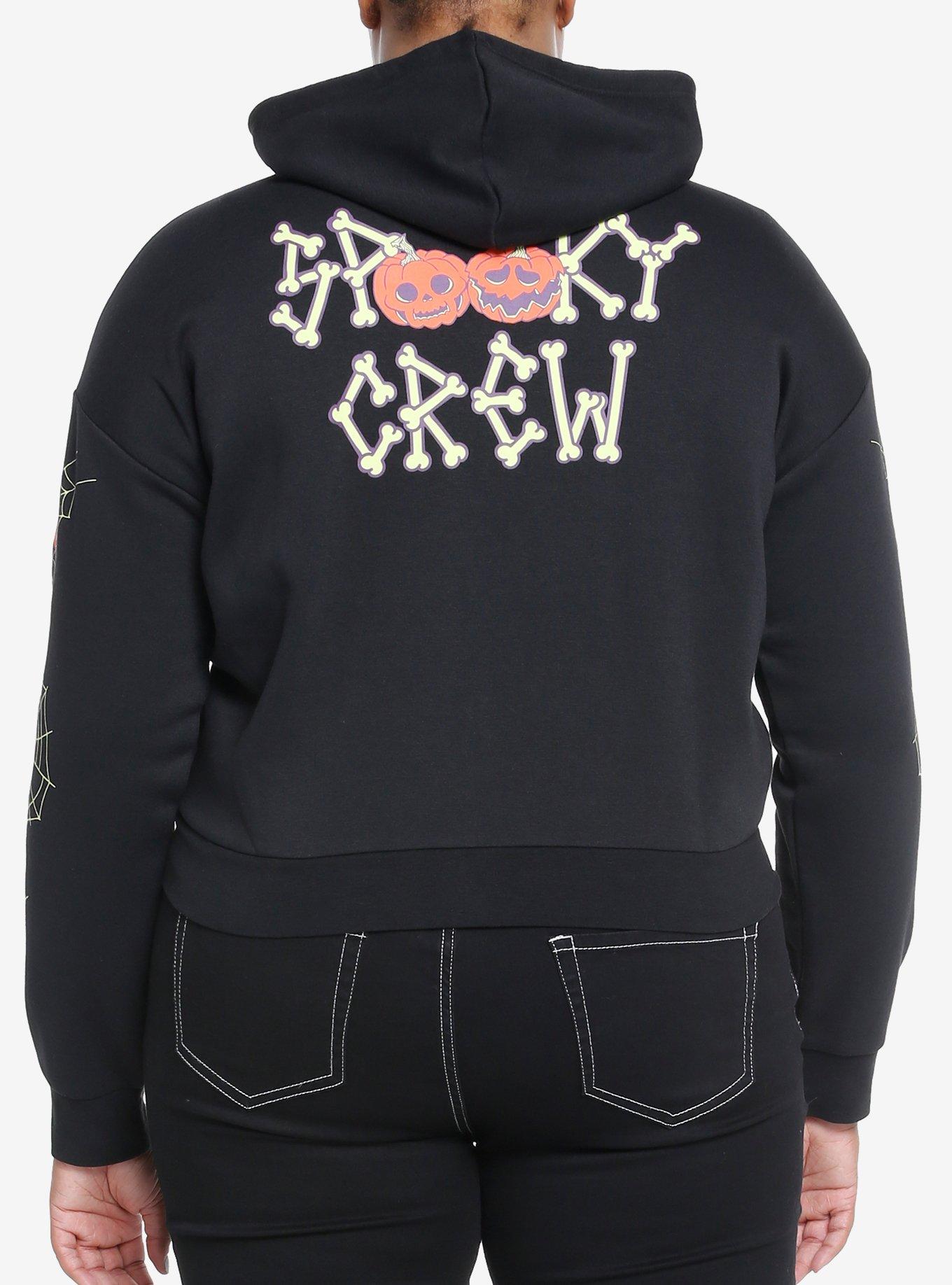 Social Collision Spooky Crew Crop Hoodie Plus Size, , hi-res