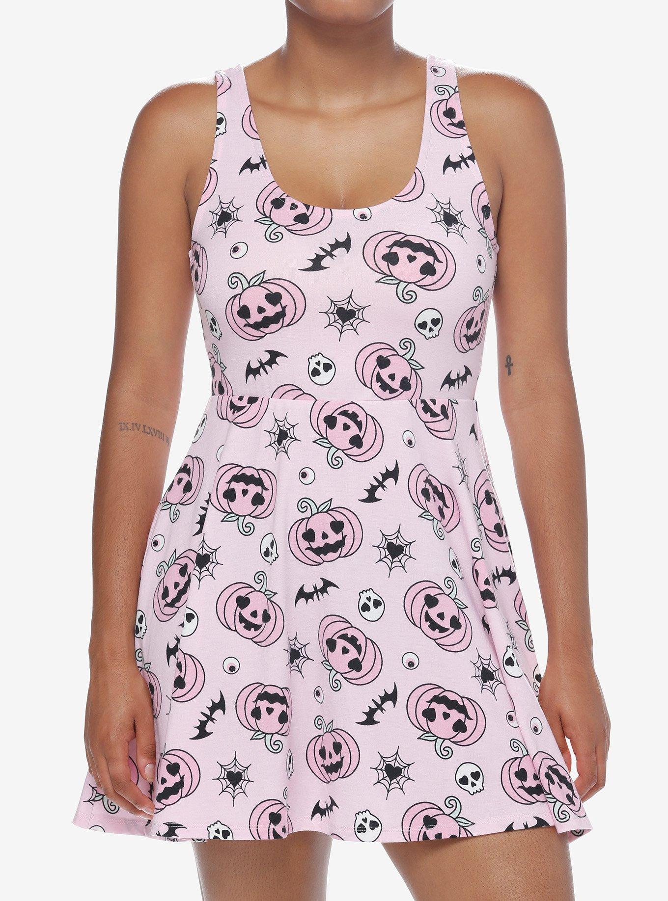 pink skull dress Women's Pink Skulls Short Sleeve O-neck Dress